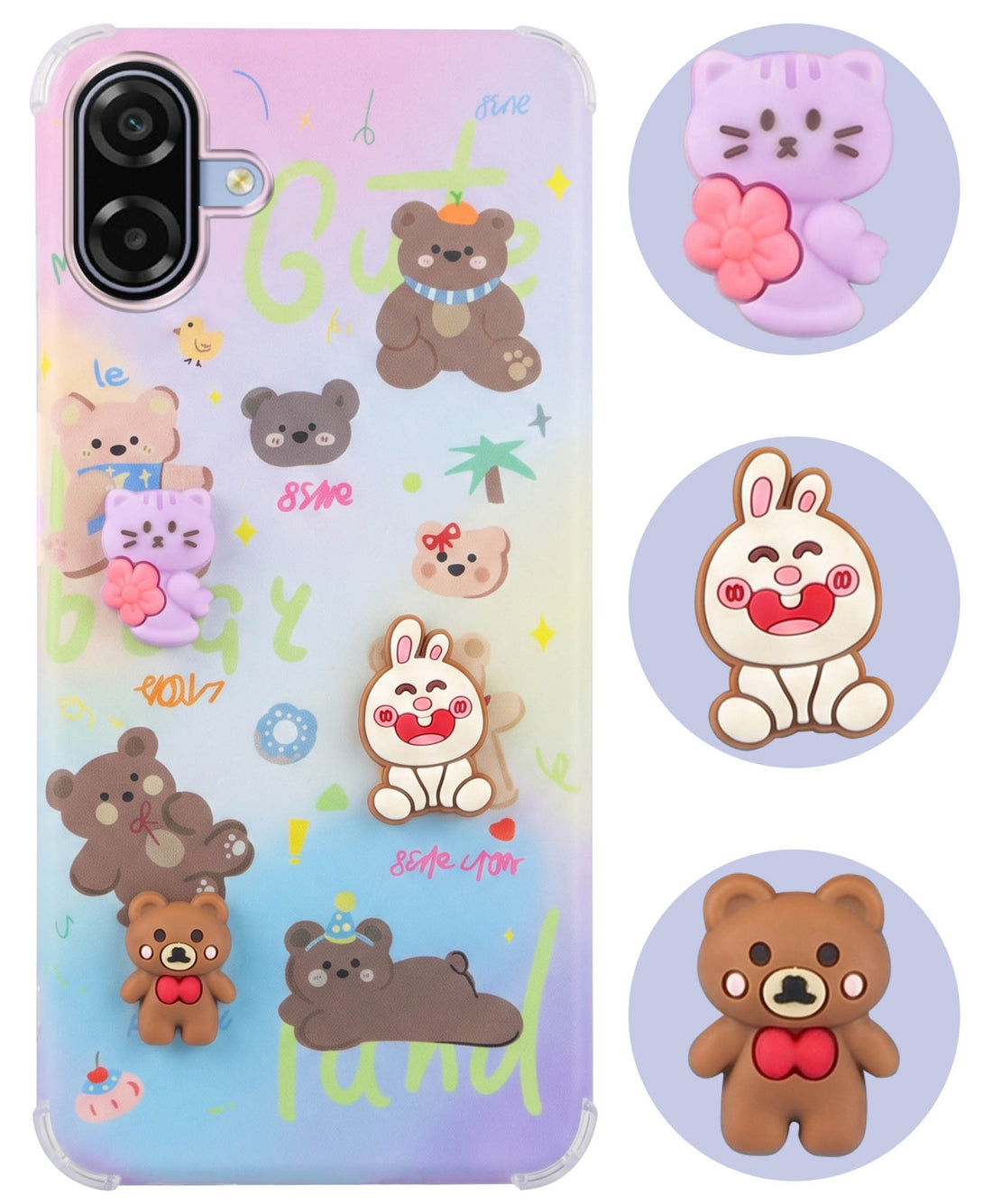 For Samsung Galaxy M17e Back Cover Case (3D Cute Cartoons | Hard Back Side Soft | Matte Premium Finish | HD Printing)