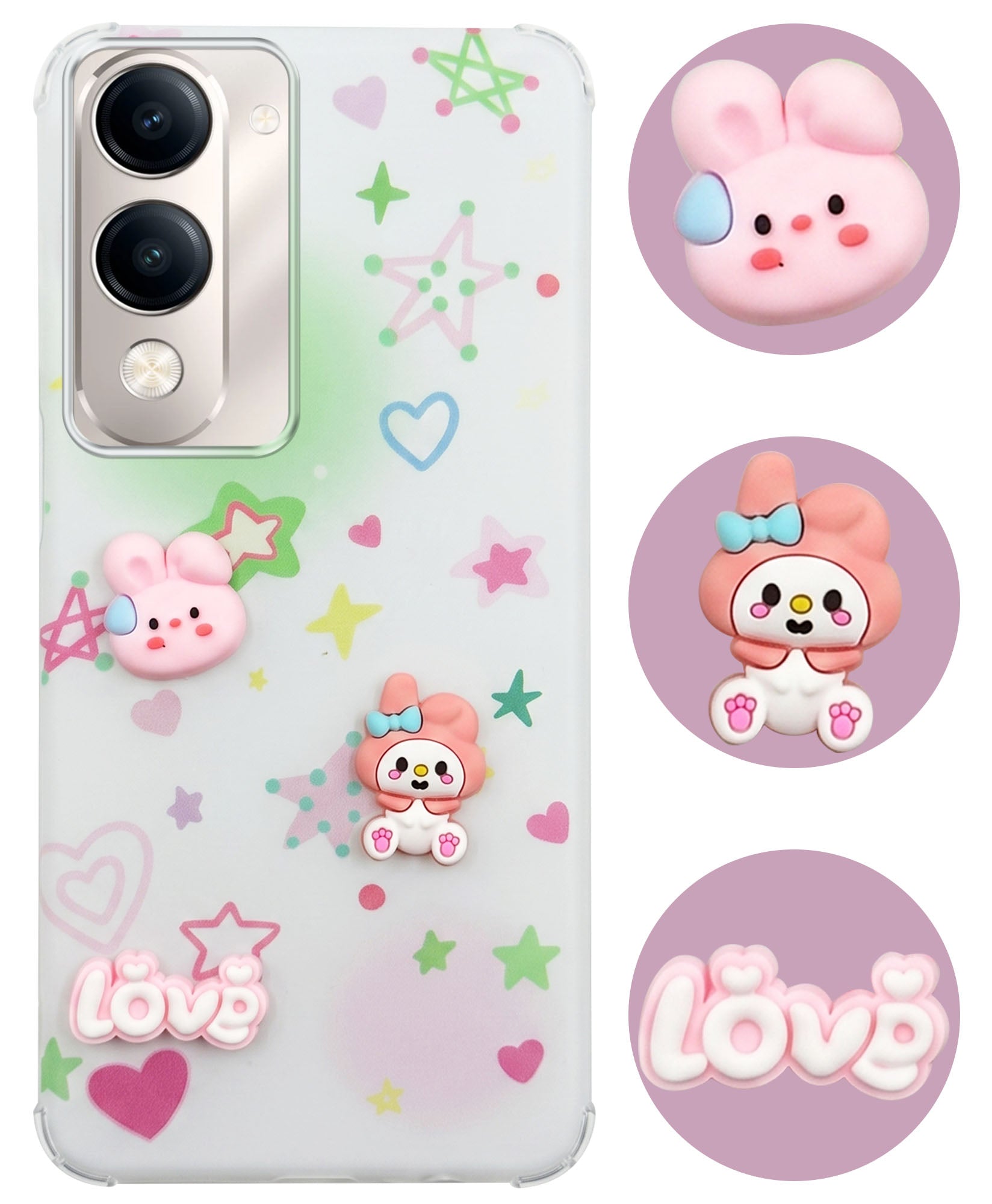For Vivo Y19 | Vivo Y19e | Vivo T4 Lite Back Cover Case (3D Cute Cartoons | Hard Back Side Soft | Matte Premium Finish | HD Printing)