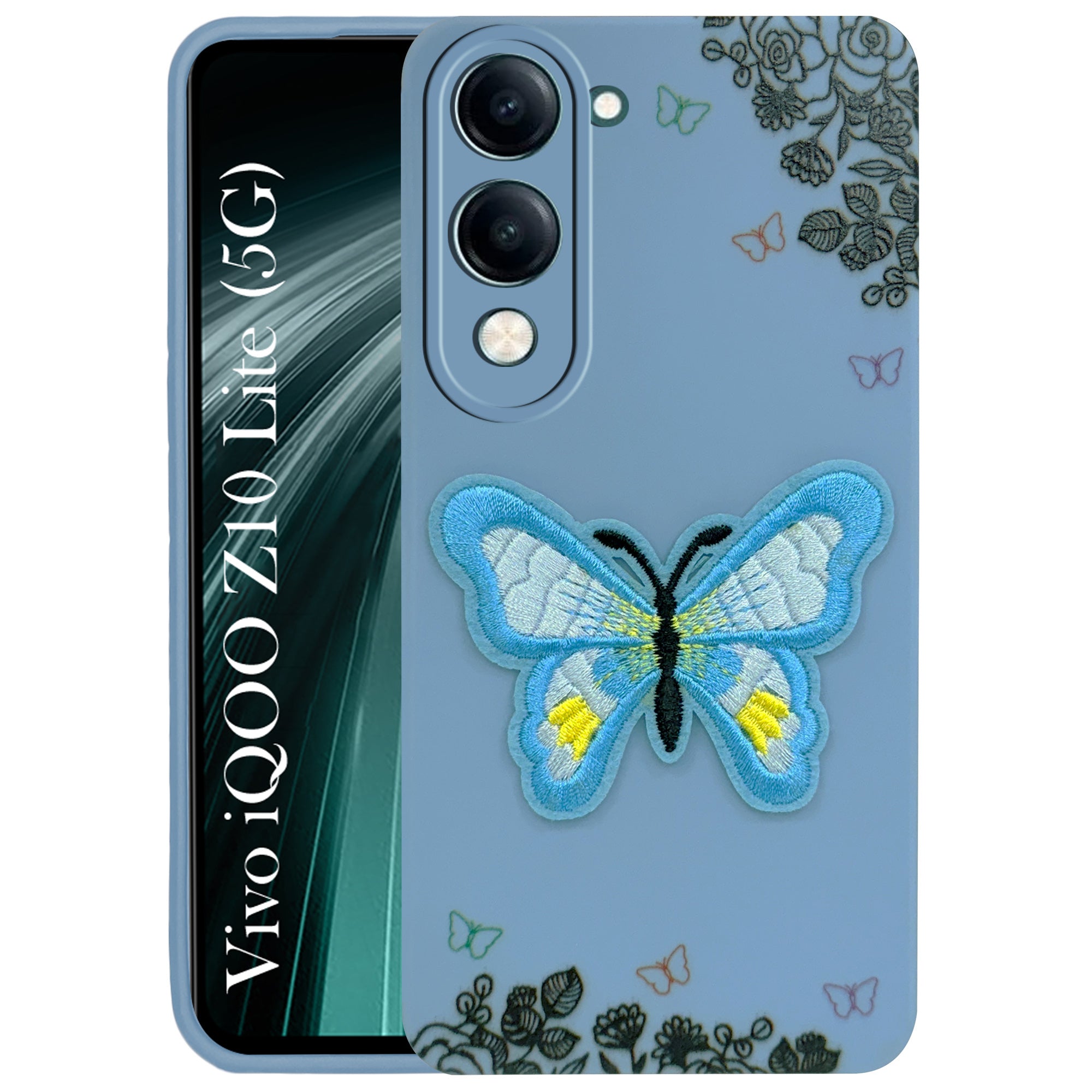 For Vivo iQOO Z10 Lite Back Cover Case (Soft Butterfly Embroidery | Women Teen Girls | Camera Protection| Matte Silicone)