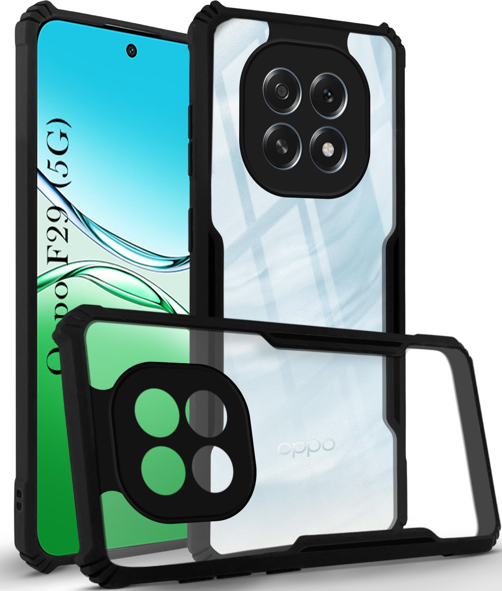 For Oppo F29 Back Cover Case (Shockproof with Polycarbonate Clear Panel | Professional Black)