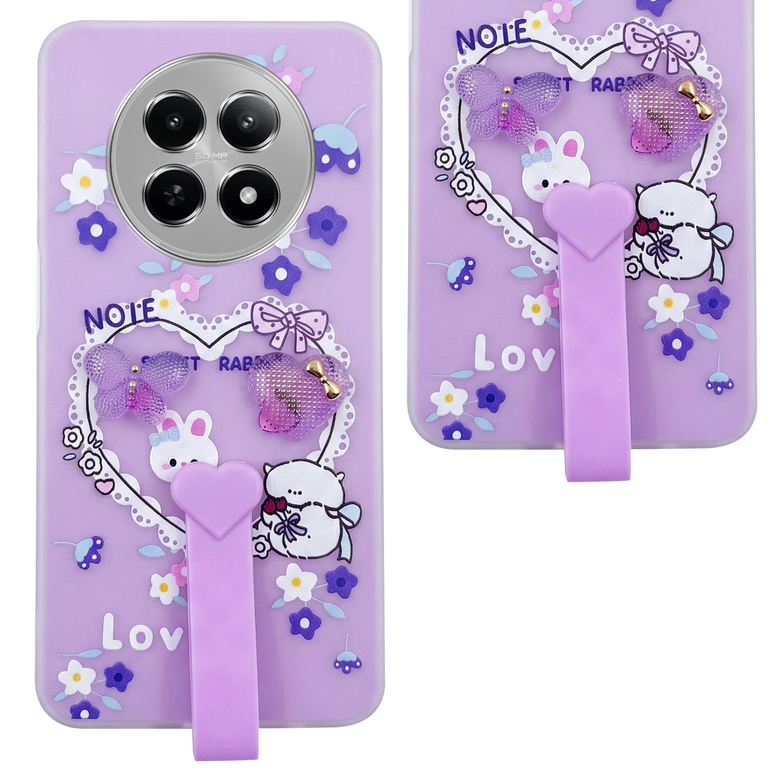 For Realme Narzo 70x 5G Back Cover Case (3D Cute Heart Strap Holder | Camera Protection | Designer Girls Print)