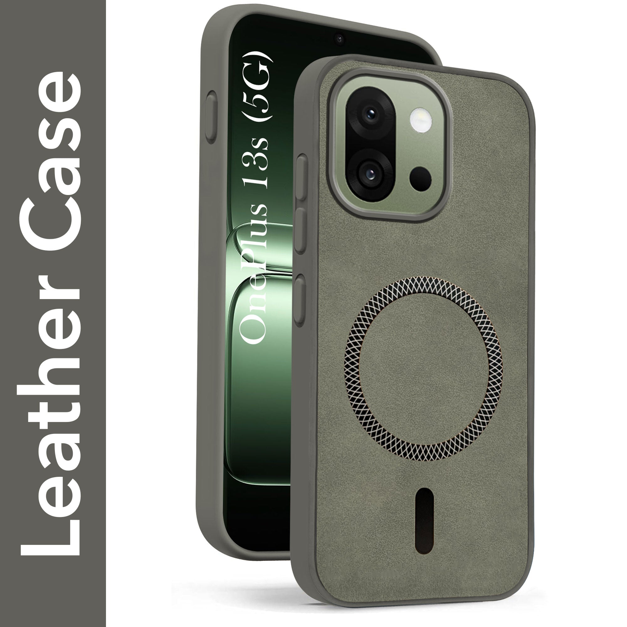For OnePlus 13S Back Cover Case Leather Finish (MagSafe Compatible Wireless Charging | Soft Touch | Camera Bump Protection)