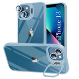 For Apple iPhone 13 Back Cover Case (Camera Lens Glass | Metal Stand Holder | Shockproof Hybrid | Anti Yellow)