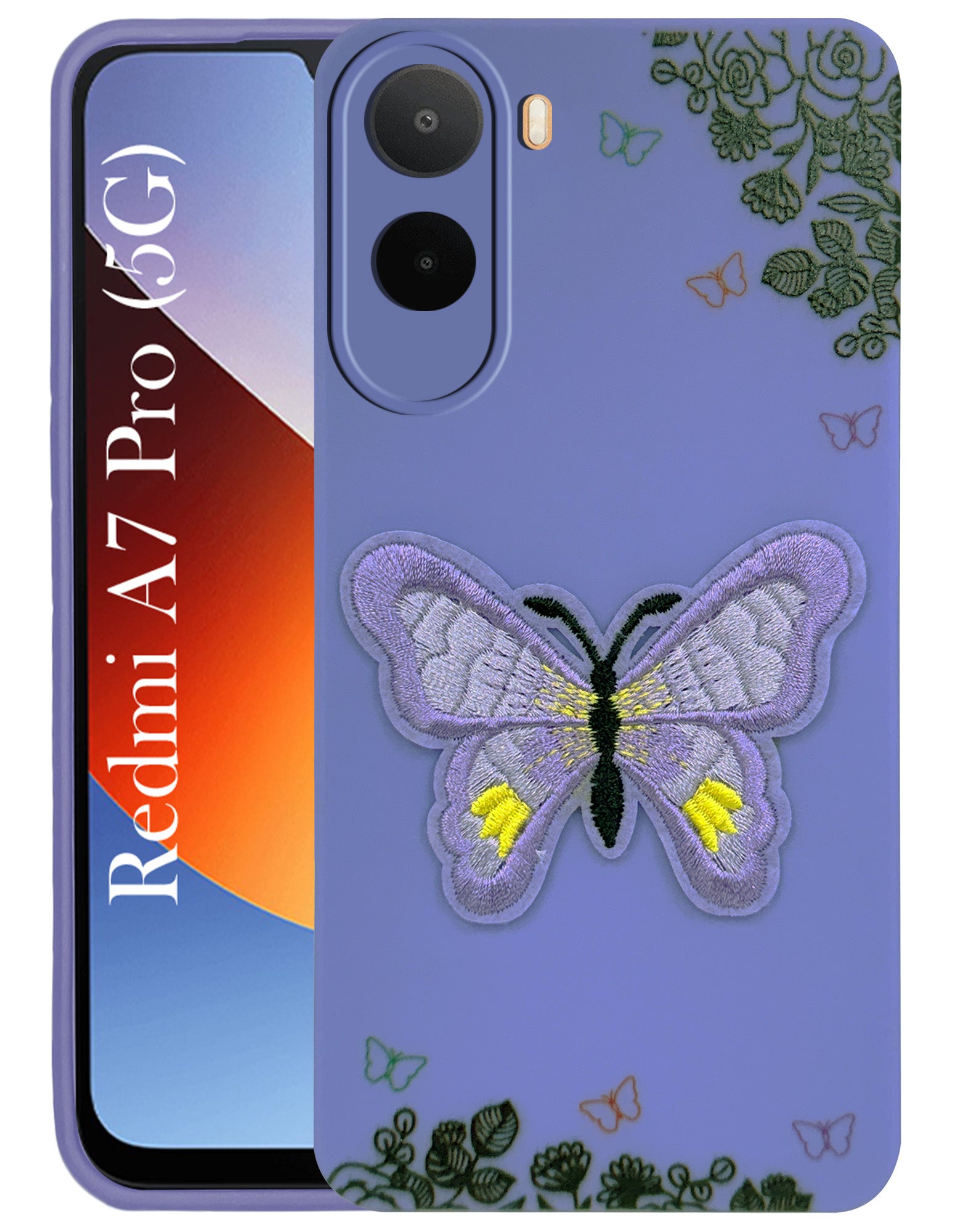 For Redmi A7 Pro 5G Back Cover Case (Soft Butterfly Embroidery | Women Teen Girls | Camera Protection| Matte Silicone)