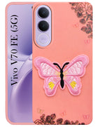 For Vivo V70 FE 5G Back Cover Case (Soft Butterfly Embroidery | Women Teen Girls | Camera Protection| Matte Silicone)