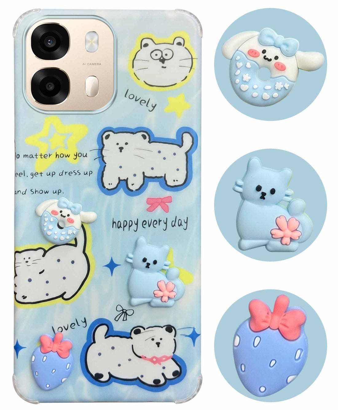 For Oppo A6 Pro Back Cover Case (3D Cute Cartoons | Hard Back Side Soft | Matte Premium Finish | HD Printing)