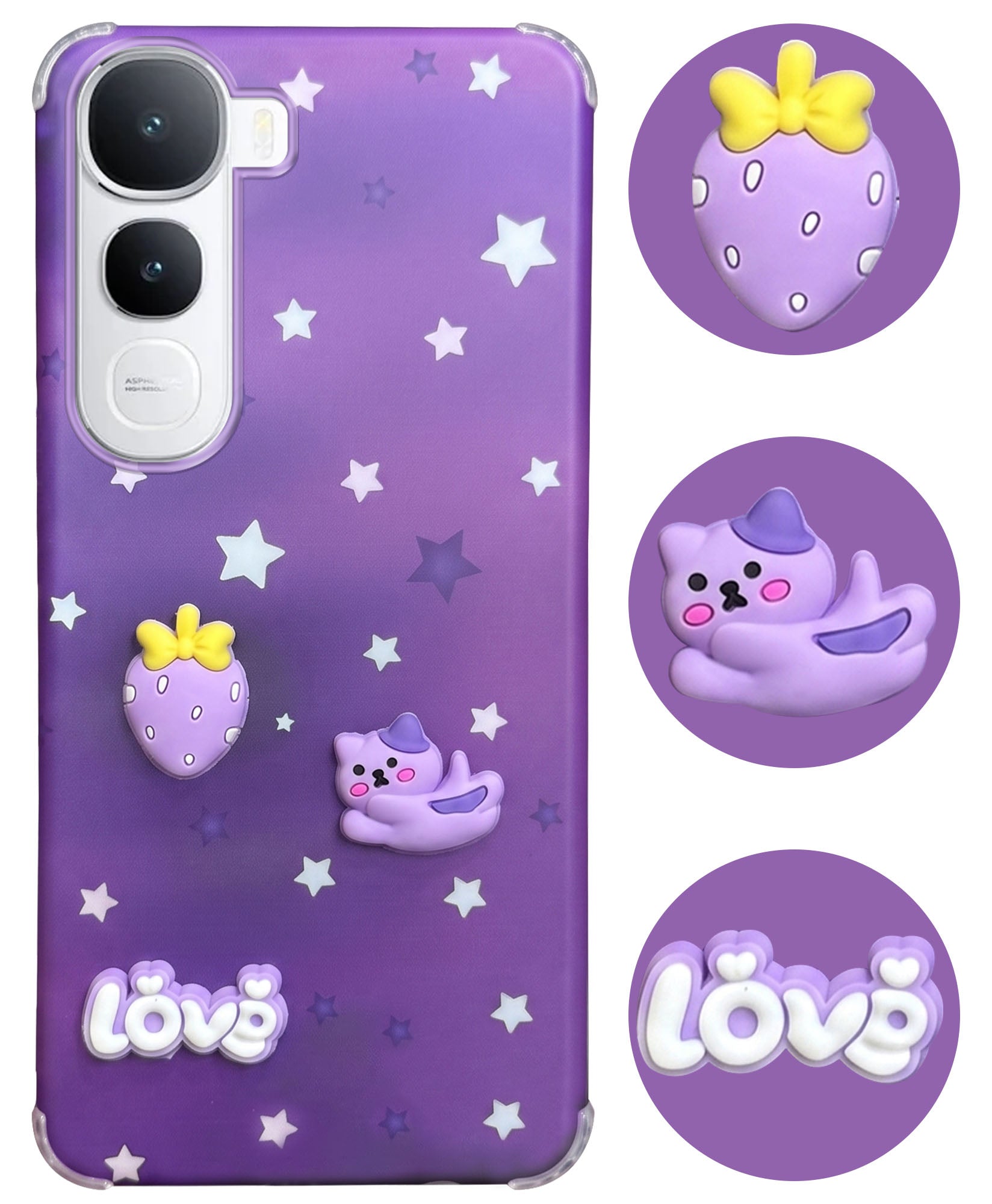 For Vivo Y400 Back Cover Case (3D Cute Cartoons | Hard Back Side Soft | Matte Premium Finish | HD Printing)