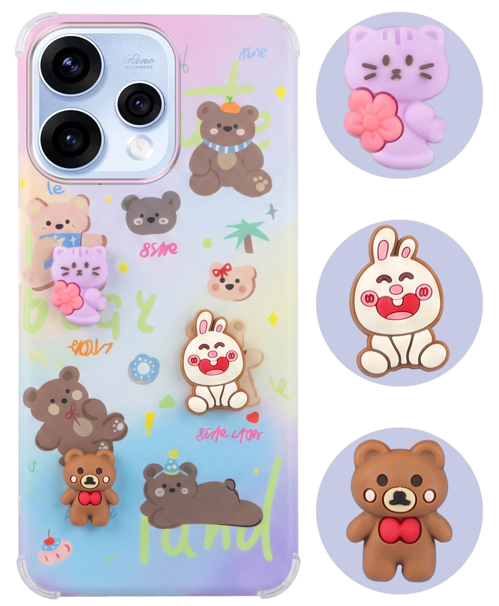 For Oppo Reno15 5G | Oppo Reno 15 5G Back Cover Case (3D Cute Cartoons | Hard Back Side Soft | Matte Premium Finish | HD Printing)