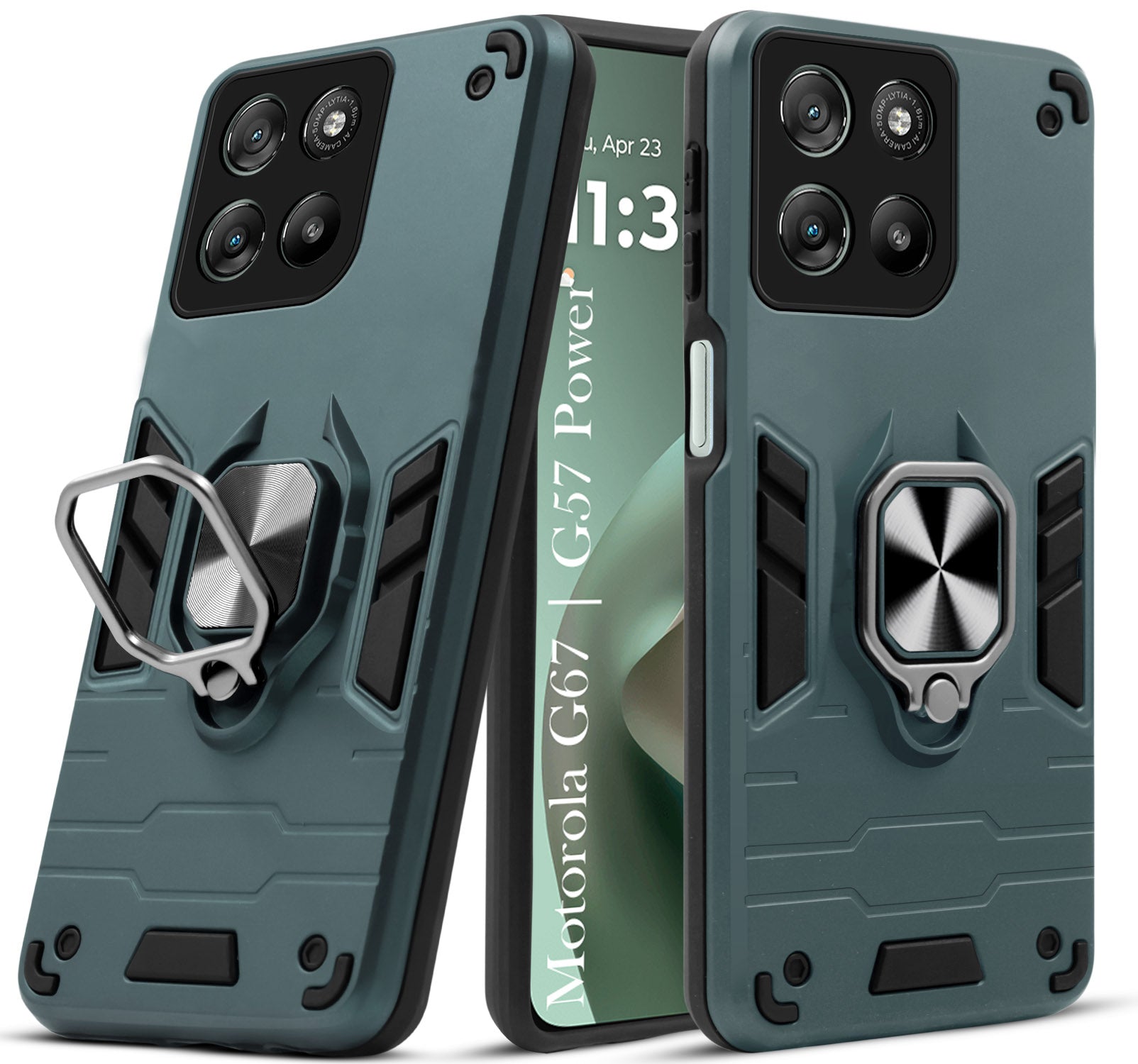 For Motorola Moto G67 Power | G57 Power Back Cover Case Hybrid Armor (Shockproof Dual Layer Polycarbonate |Ring Holder Kickstand)