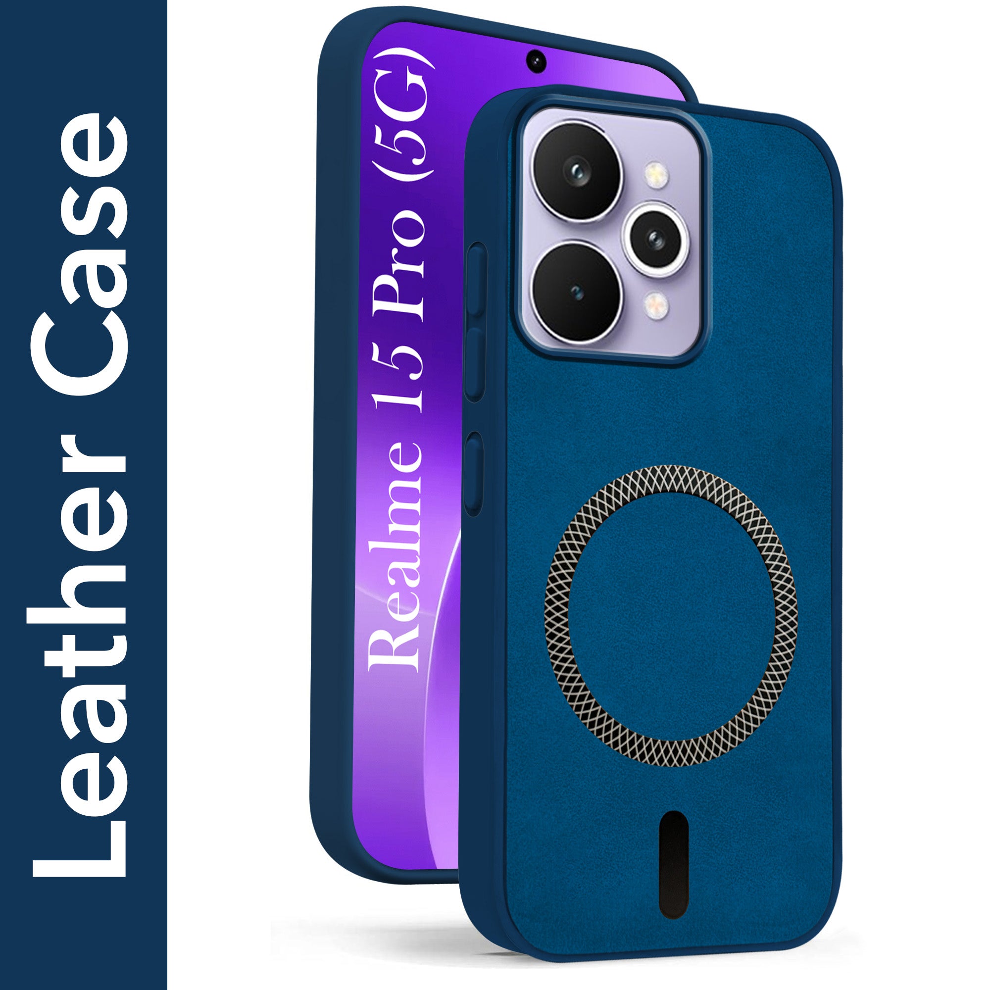For Realme 15 Pro Back Cover Case Leather Finish (MagSafe Compatible Wireless Charging | Soft Touch | Camera Bump Protection)