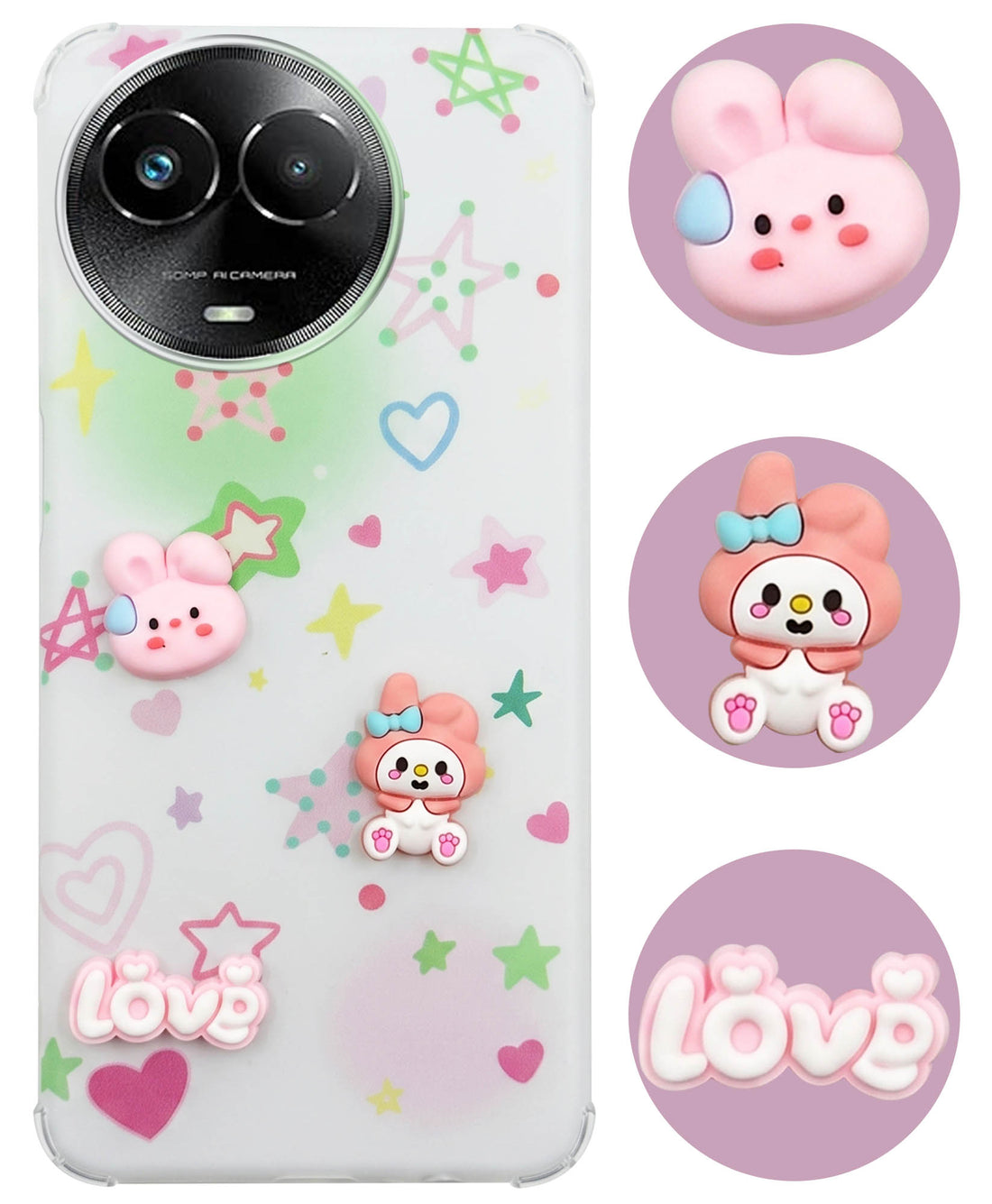 For Realme Narzo 60x Back Cover Case (3D Cute Cartoons | Hard Back Side Soft | Matte Premium Finish | HD Printing)