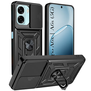 For Oppo A6X | Oppo A6S Back Cover Case Hybrid Armor (Sliding Shutter Camera Protection | Polycarbonate |Ring Holder Kickstand)