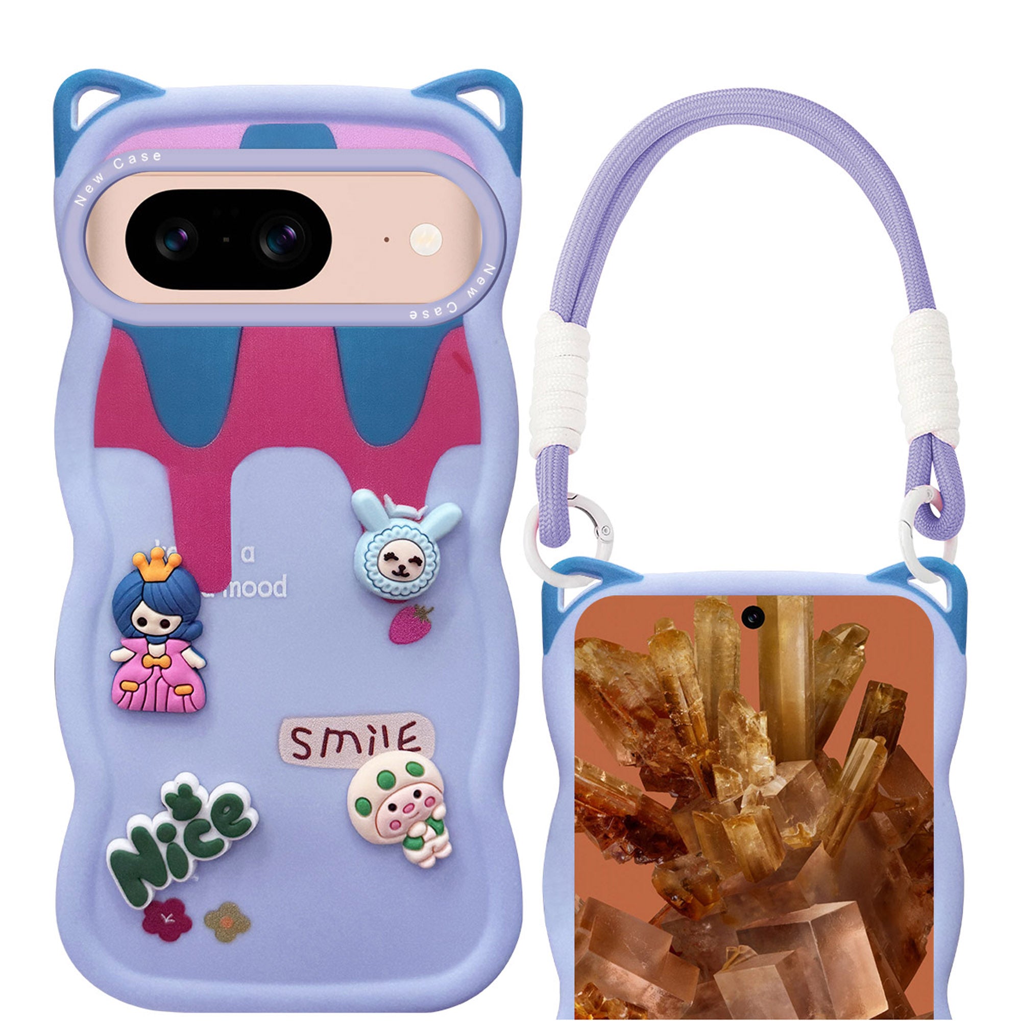 For Google Pixel 8 Back Case Cover Strap (3D Embossed Figures | Strap Holder | 360* Soft Cushion with Camera Bump)