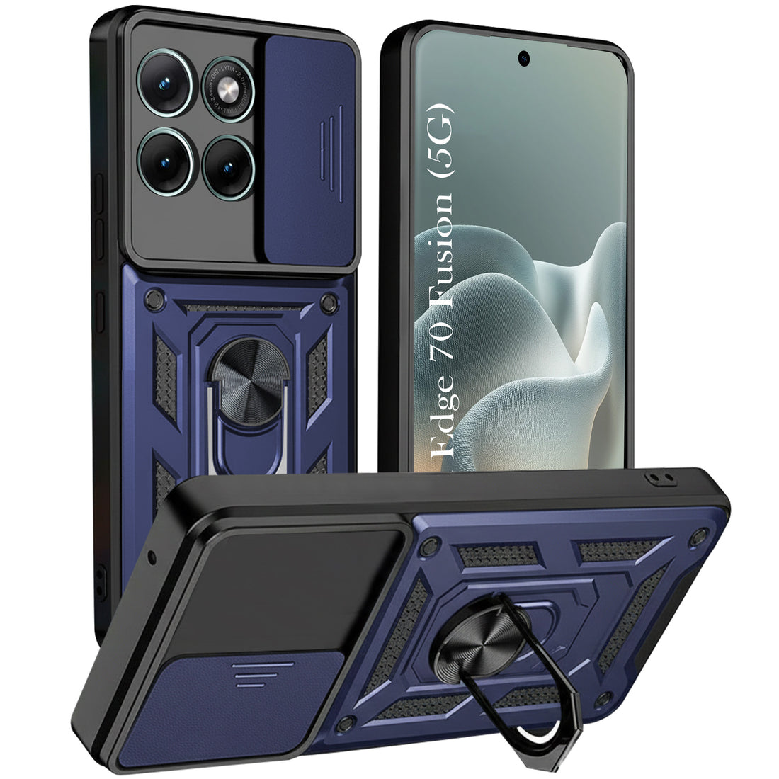 For Motorola Moto Edge 70 Fusion Back Cover Case Hybrid Armor (Sliding Shutter Camera Protection | Polycarbonate |Ring Holder Kickstand)