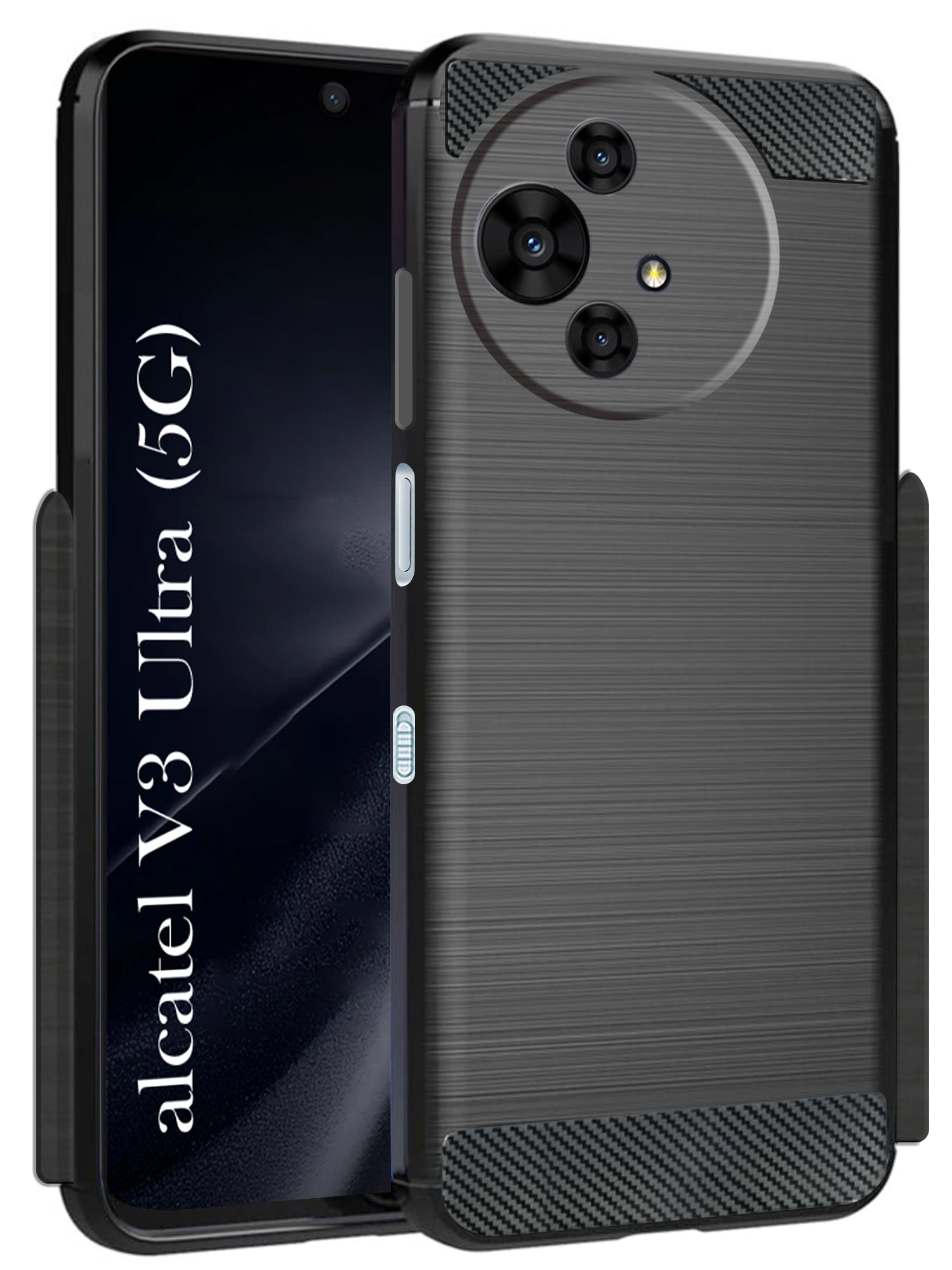 For Alcatel V3 Ultra Back Cover Case ( Hybrid Armor Case | Carbon Fiber Shockproof | Soft and Flexible | Black )