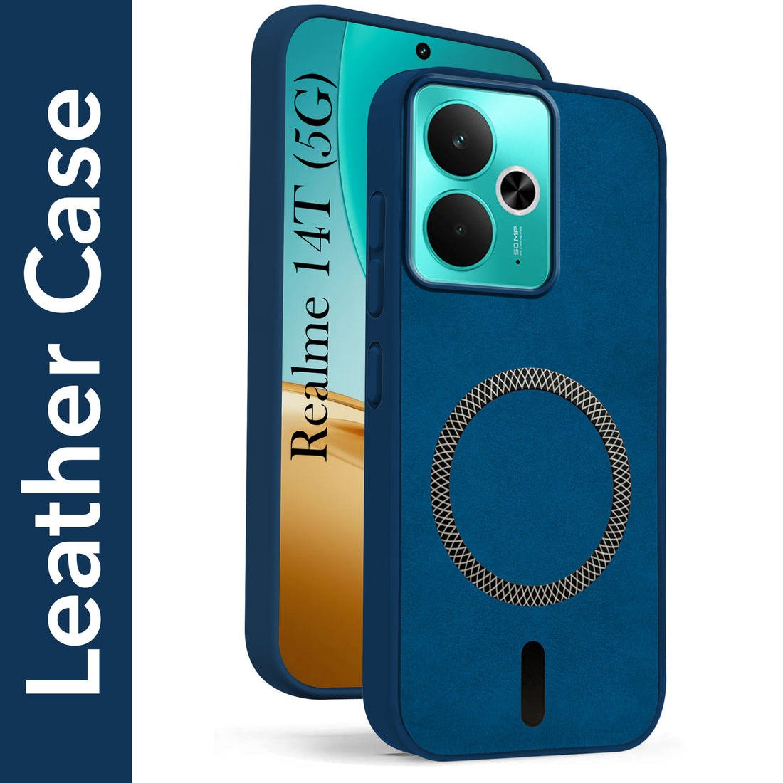 For Realme 14T Back Cover Case Leather Finish (MagSafe Compatible Wireless Charging | Soft Touch | Camera Bump Protection)