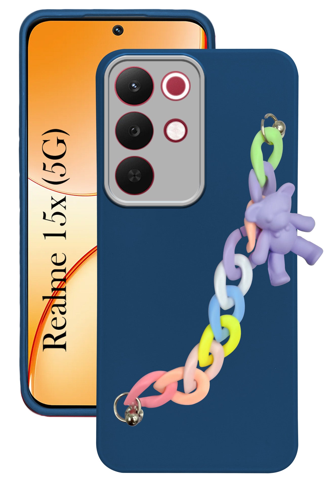 For Realme 15X Back Cover Case (Matte Finish |Wrist Hanging Chain | Teddy Bracelet Charms | Full Camera Protection)