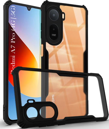 For Redmi A7 Pro 5G Back Cover Case Hybrid (Shockproof with Polycarbonate Clear Panel | Professional Black)