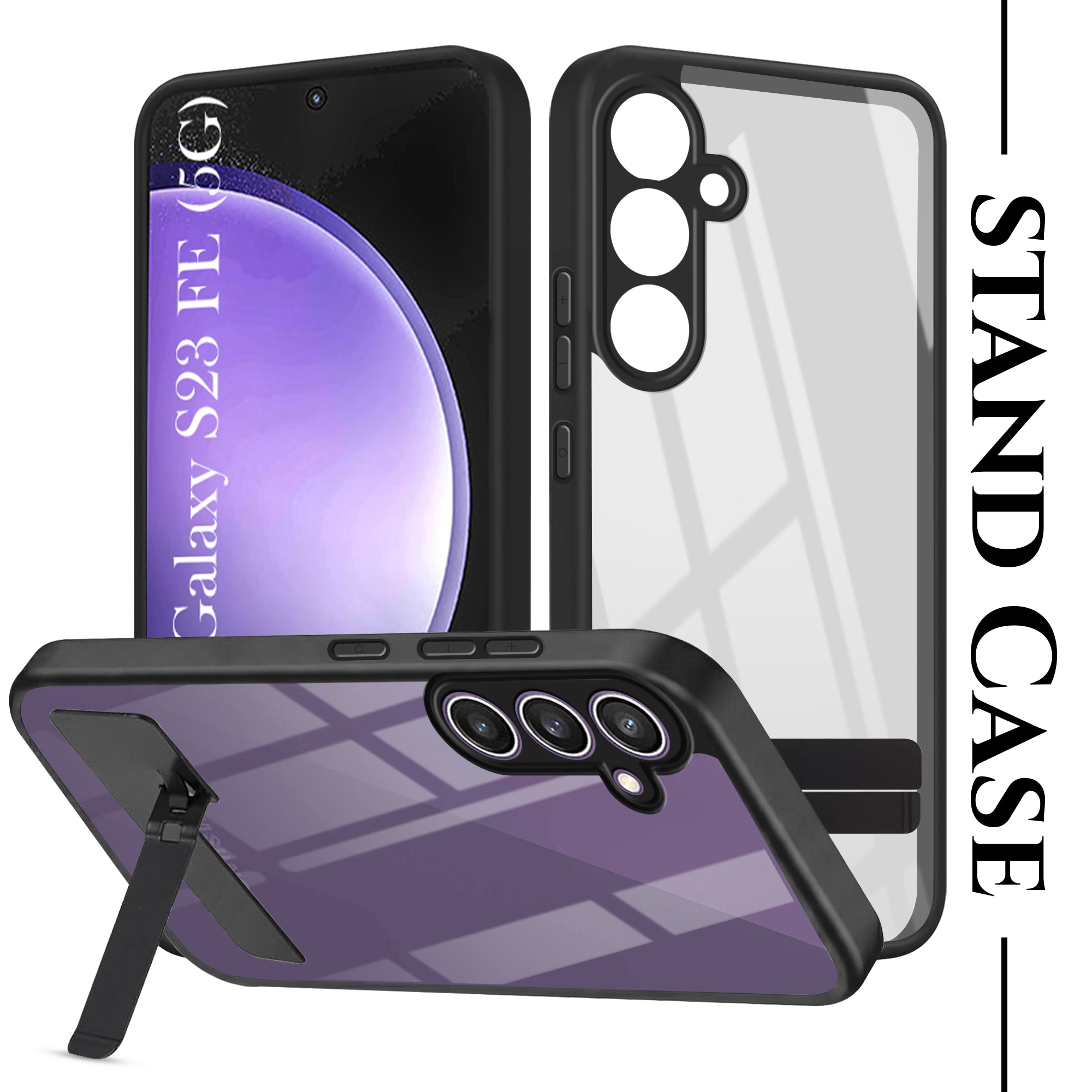 For Samsung Galaxy S23 FE 5G Back Cover Case (Built-in Stand | Lifetime Anti Yellow | Kickstand Shockproof | Camera Protection | MagSafe Compatible)