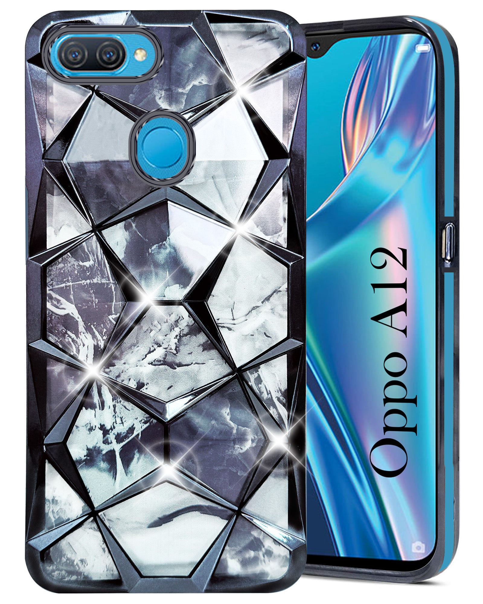 For Oppo A12 Back Cover Case (Dual Design Glitter Sparkle and Detachable Diamond Print Case | Soft and Flexible)