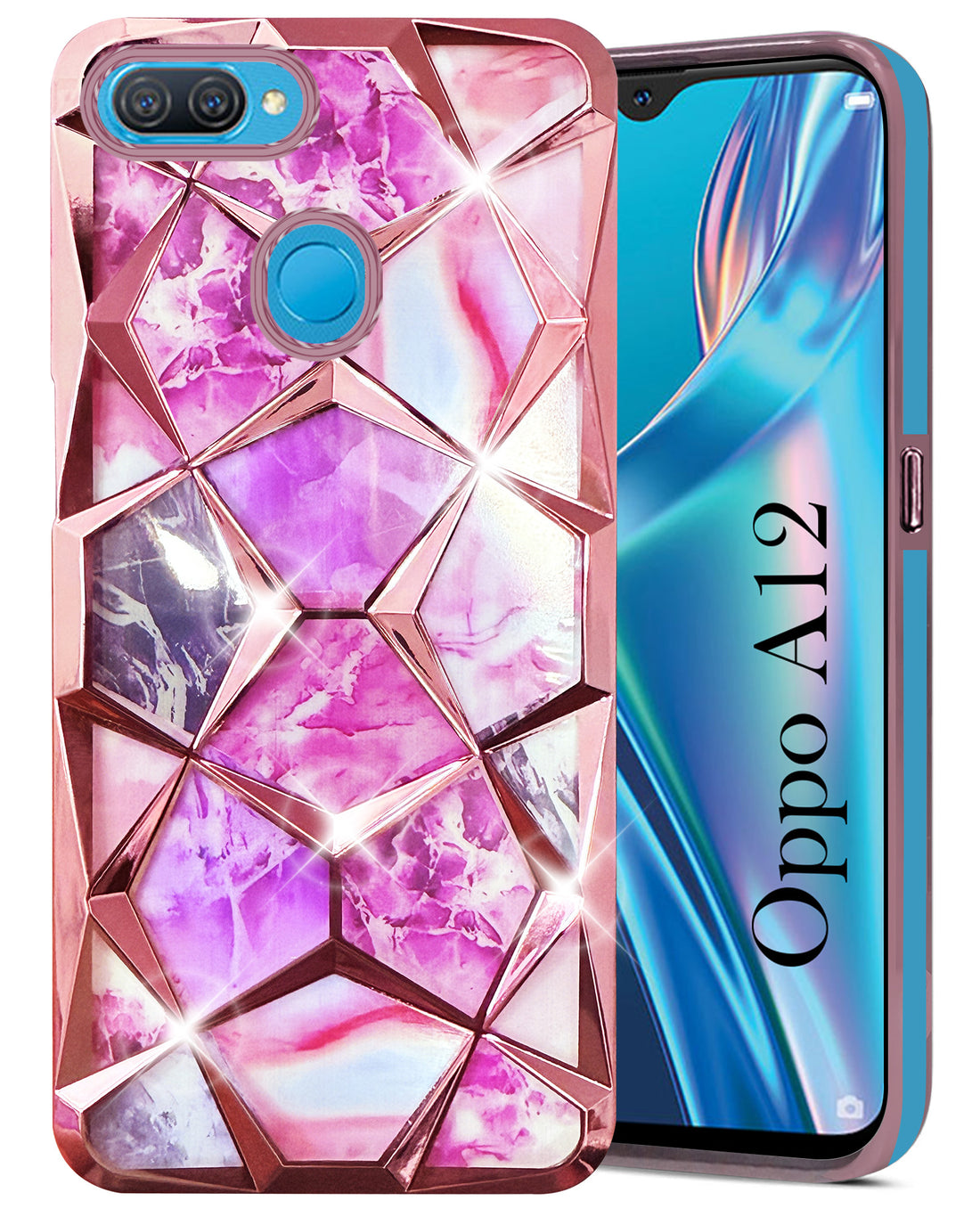 For Oppo A12 Back Cover Case (Dual Design Glitter Sparkle and Detachable Diamond Print Case | Soft and Flexible)