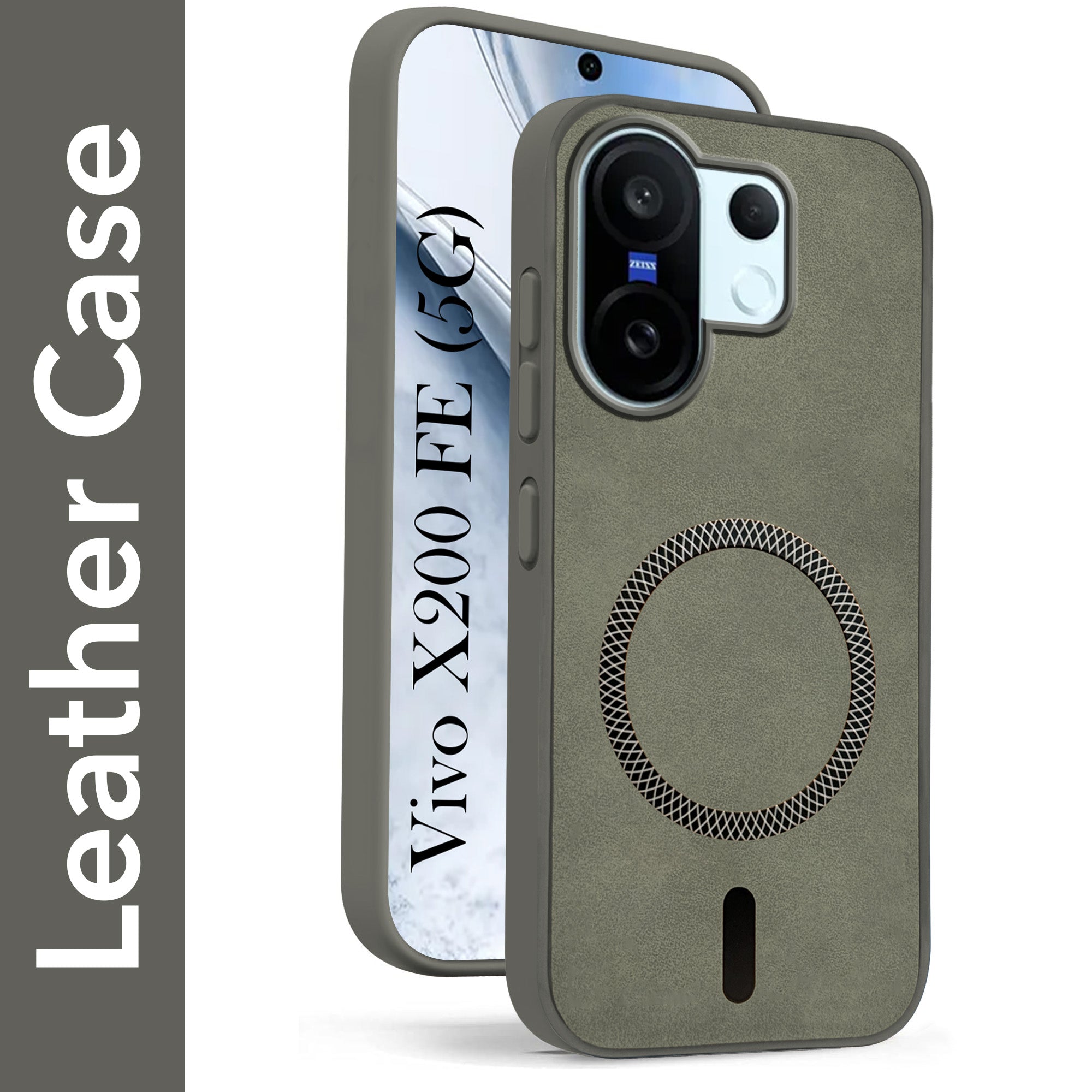 For Vivo X200 FE Back Cover Case Leather Finish (MagSafe Compatible Wireless Charging | Soft Touch | Camera Bump Protection)