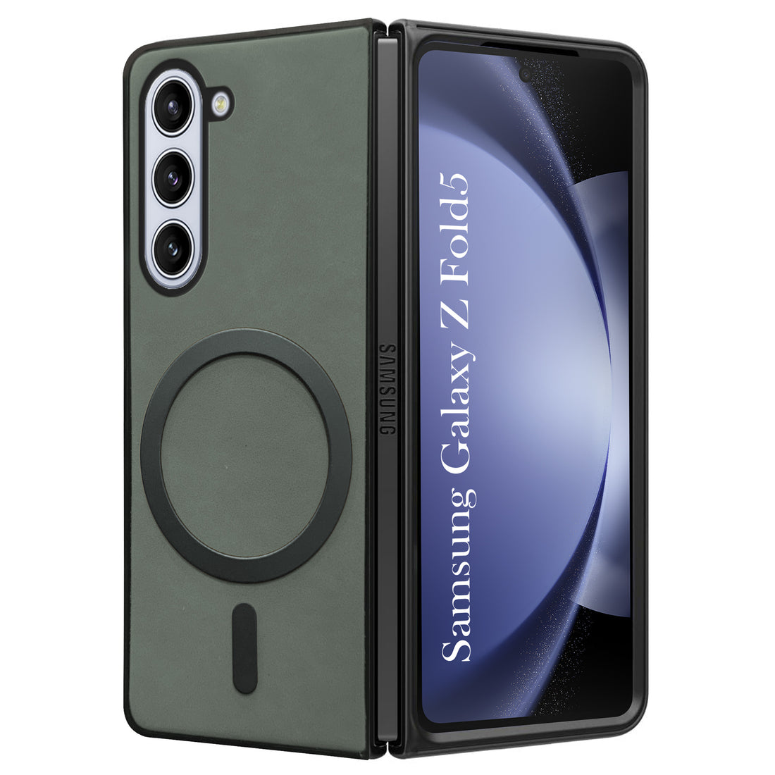 For Samsung Galaxy Z Fold 5 5G Back Cover Case (MagSafe Wireless Charging Compatible | Sleek Leather Finish | Inside Microfiber Cloth)