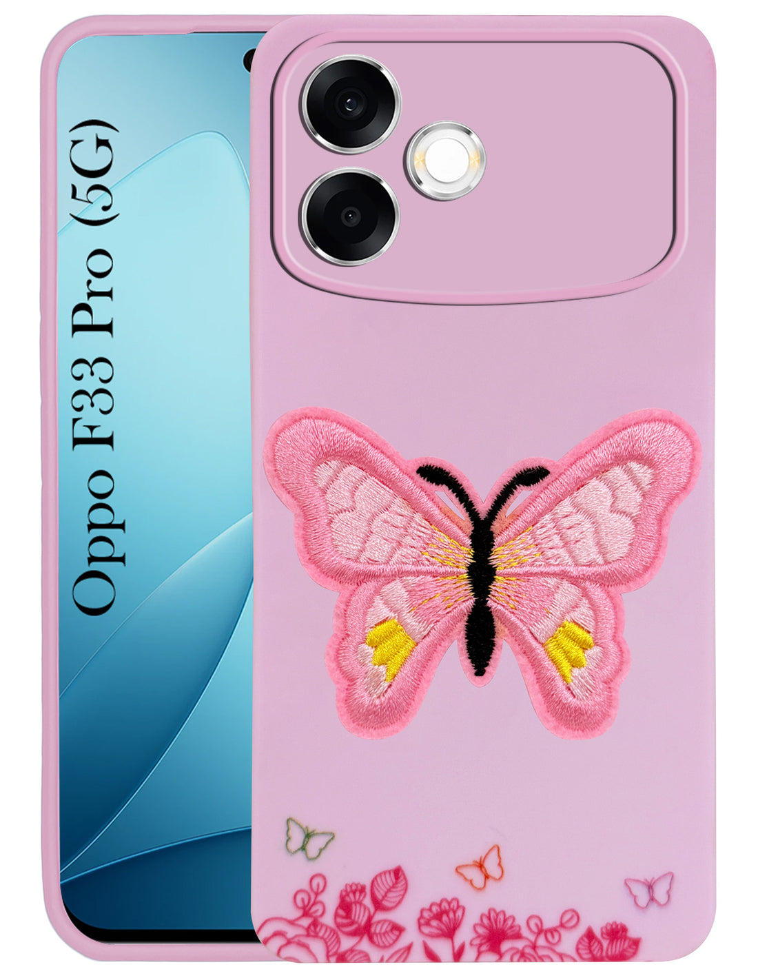 For Oppo F33 Pro 5G Back Cover Case (Soft Butterfly Embroidery | Women Teen Girls | Camera Protection| Matte Silicone)