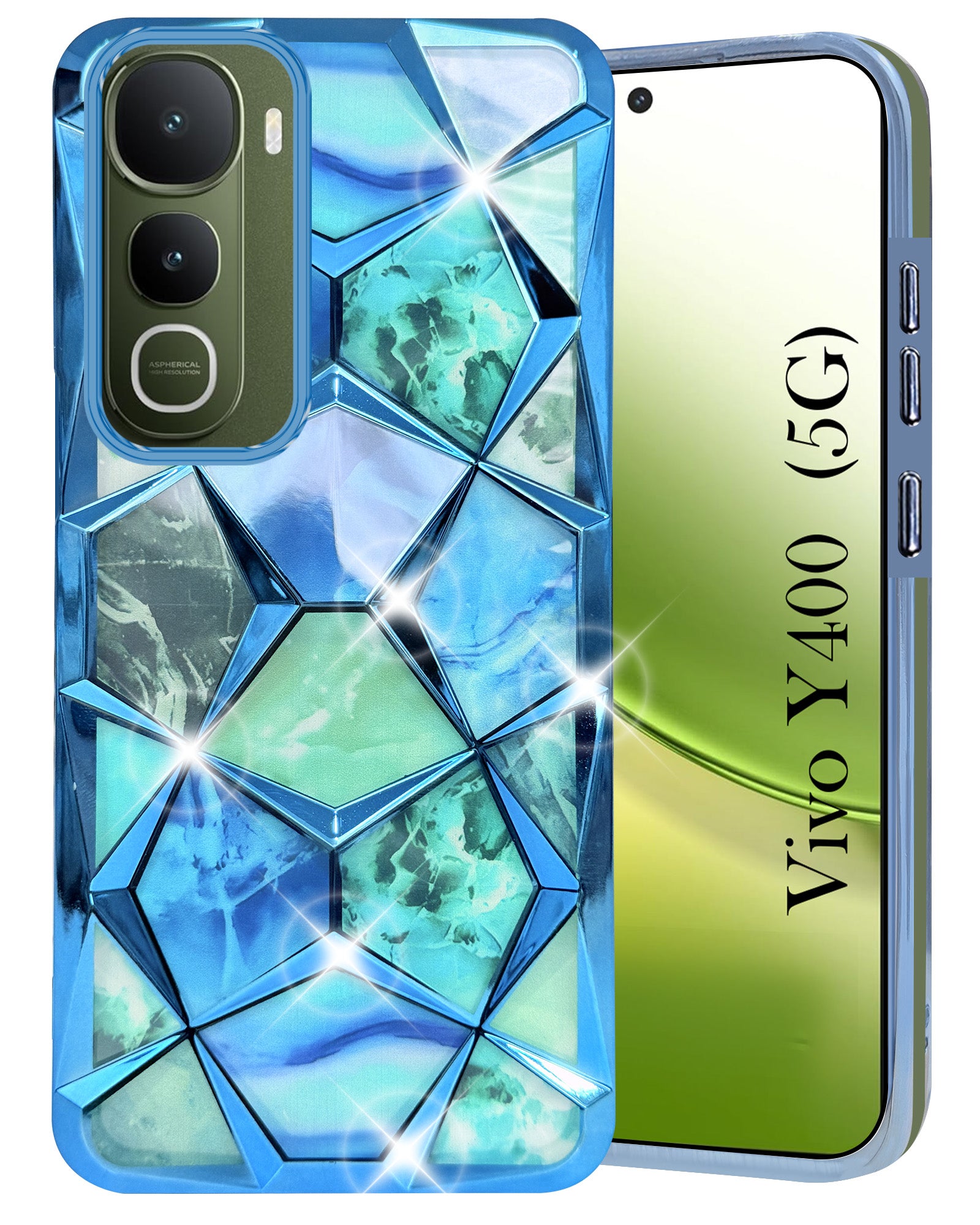For Vivo Y400 Back Cover Case 3D Silicone Compatible (Dual Design Glitter Sparkle and Detachable Diamond Print Case | Soft and Flexible)