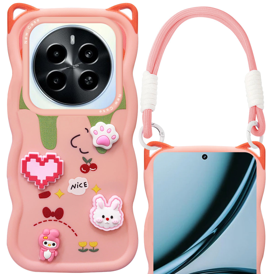 For Realme Narzo 70 5G Back Case Cover Strap (3D Embossed Figures | Strap Holder | 360* Soft Cushion with Camera Bump)