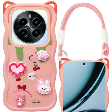 For Realme Narzo 70 5G Back Case Cover Strap (3D Embossed Figures | Strap Holder | 360* Soft Cushion with Camera Bump)