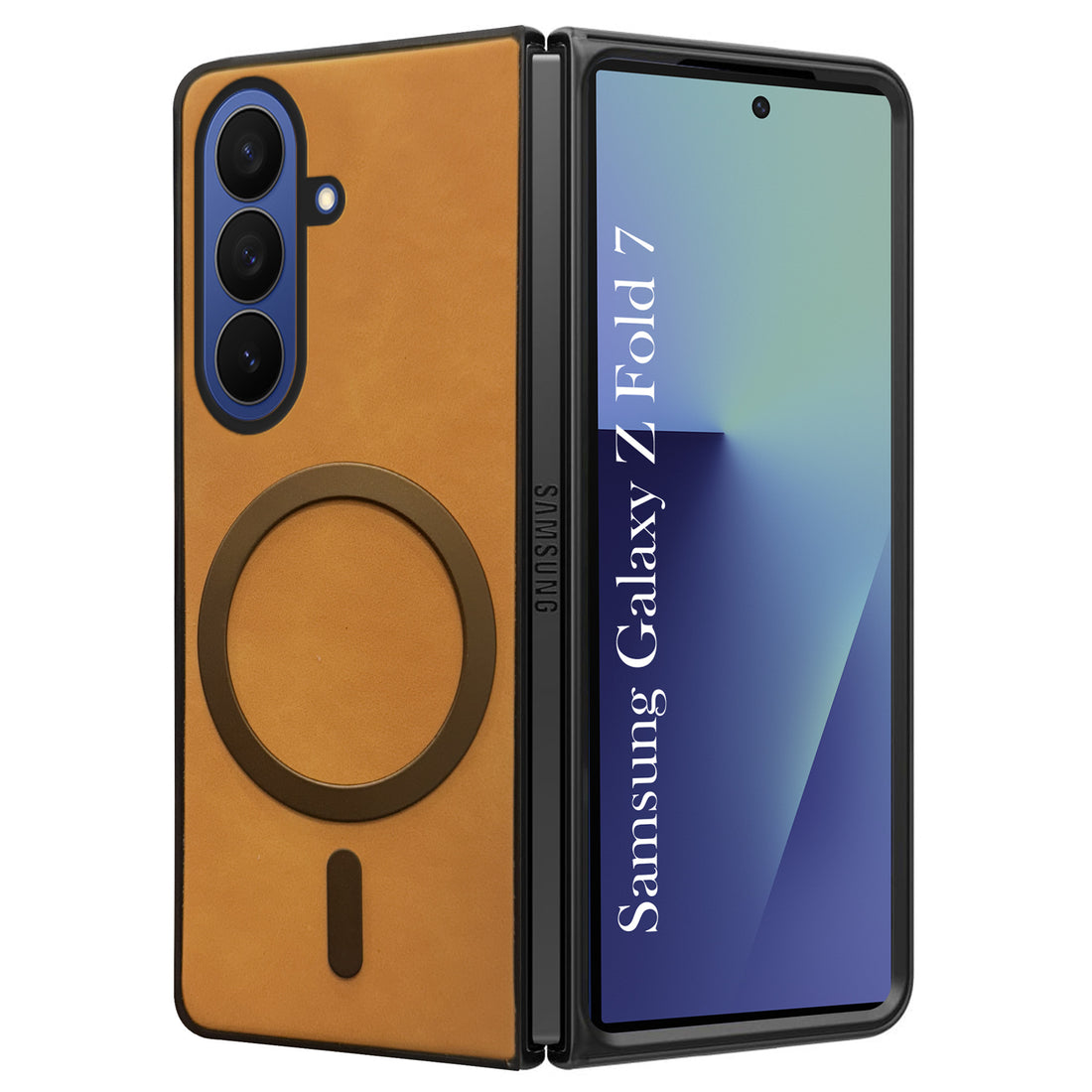 For Samsung Galaxy Z Fold 7 Back Cover Case Leather Finish (MagSafe Wireless Charging Compatible | Inside Microfiber Cloth)