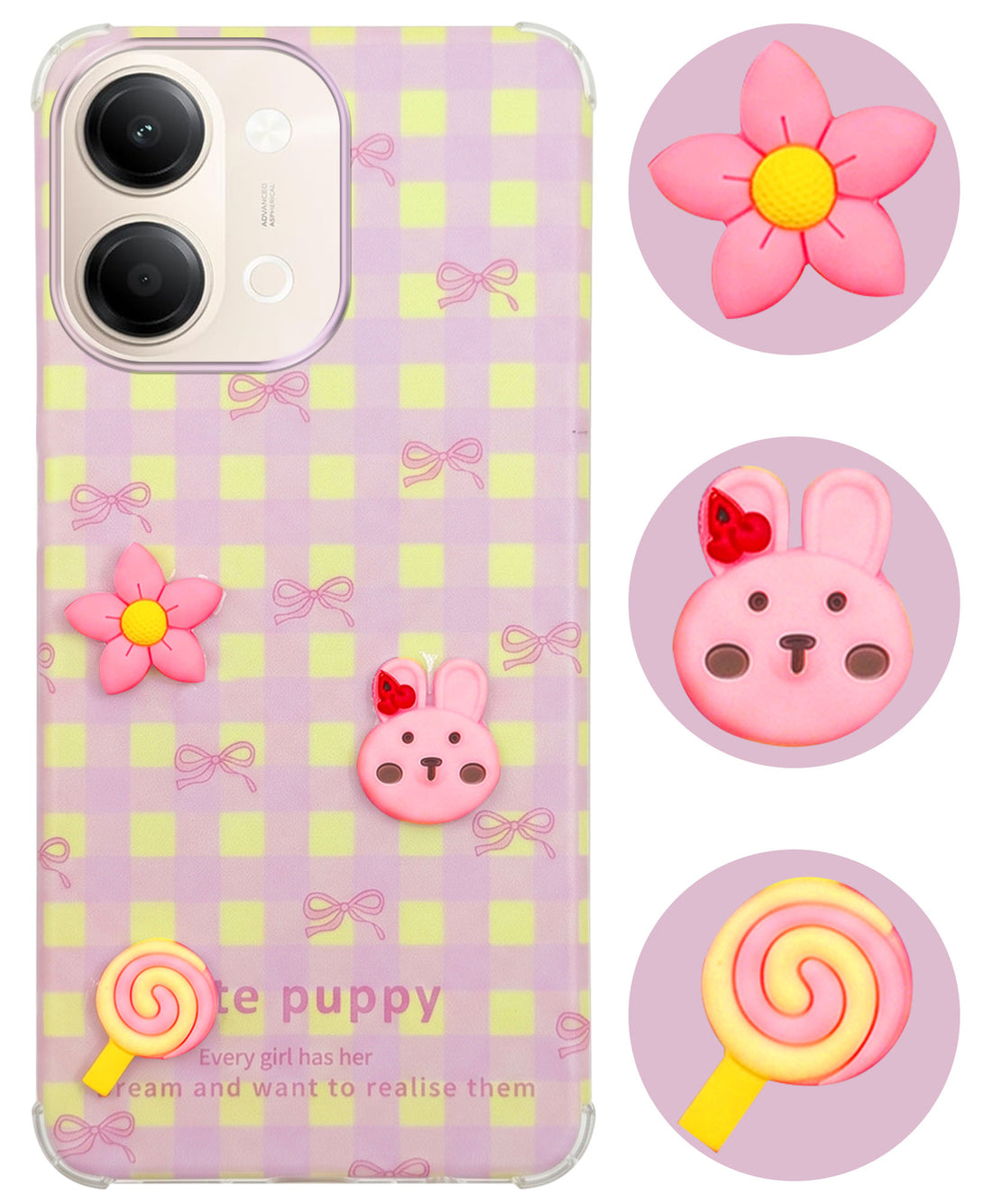 For Vivo Y05 4G Back Cover Case (3D Cute Cartoons | Hard Back Side Soft | Matte Premium Finish | HD Printing)