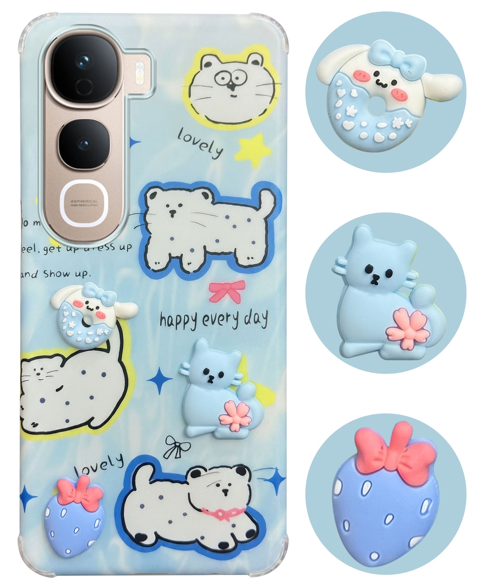 For Vivo Y400 Pro Back Cover Case (3D Cute Cartoons | Hard Back Side Soft | Matte Premium Finish | HD Printing)