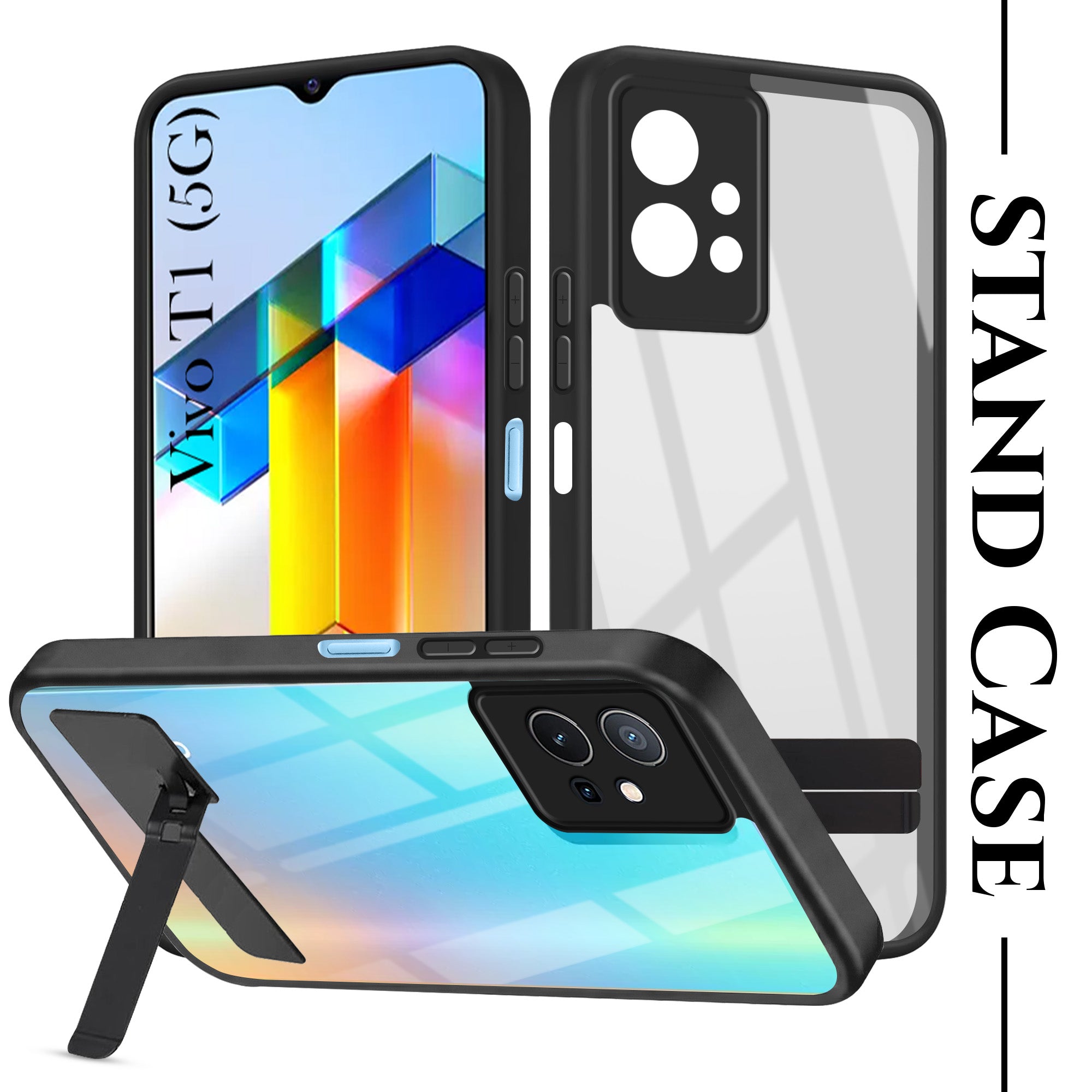 For Vivo T1 5G Back Cover Case (Built-in Stand | Lifetime Anti Yellow | Kickstand Shockproof | Camera Protection | MagSafe Compatible)