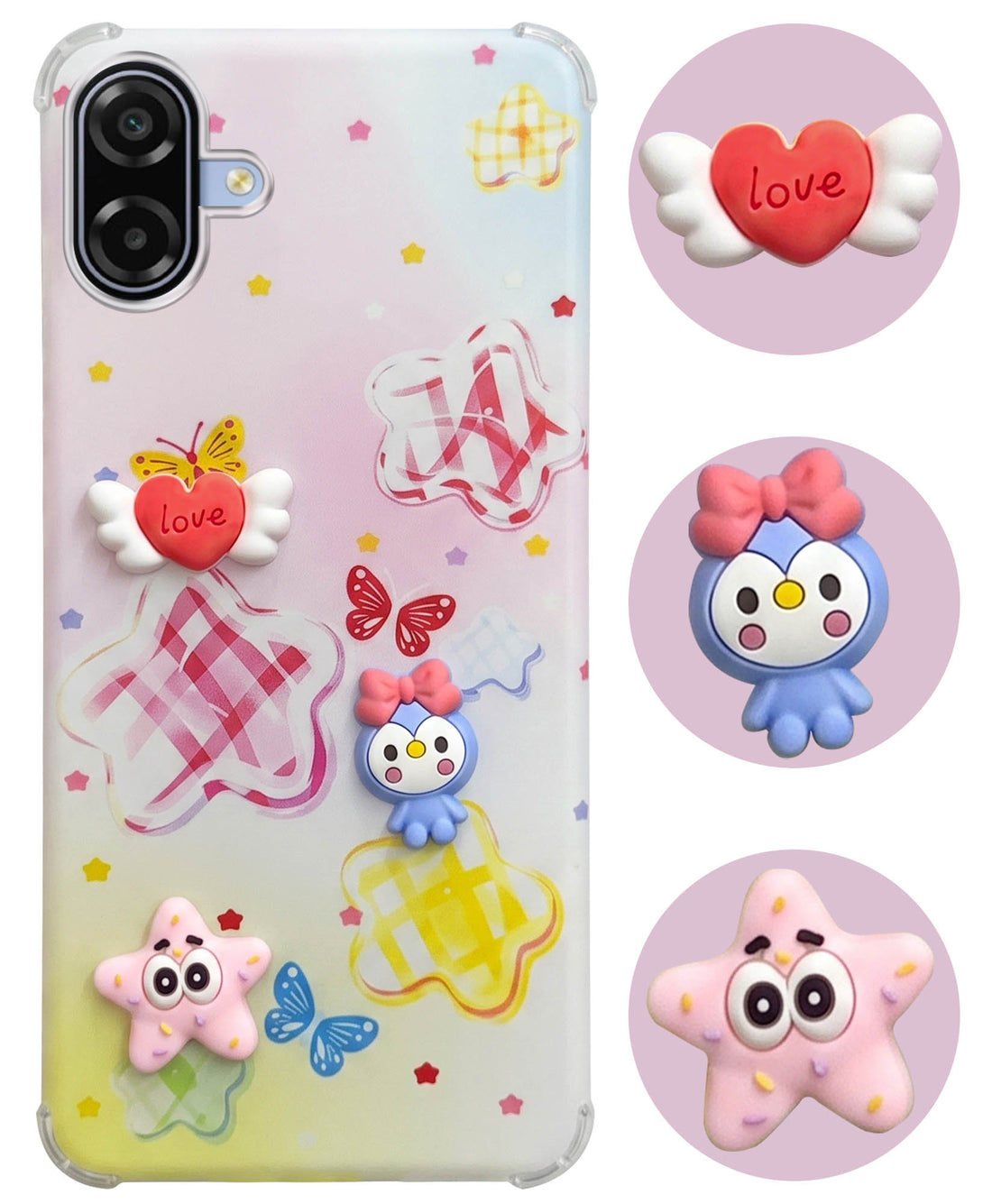 For Samsung Galaxy M17e Back Cover Case (3D Cute Cartoons | Hard Back Side Soft | Matte Premium Finish | HD Printing)