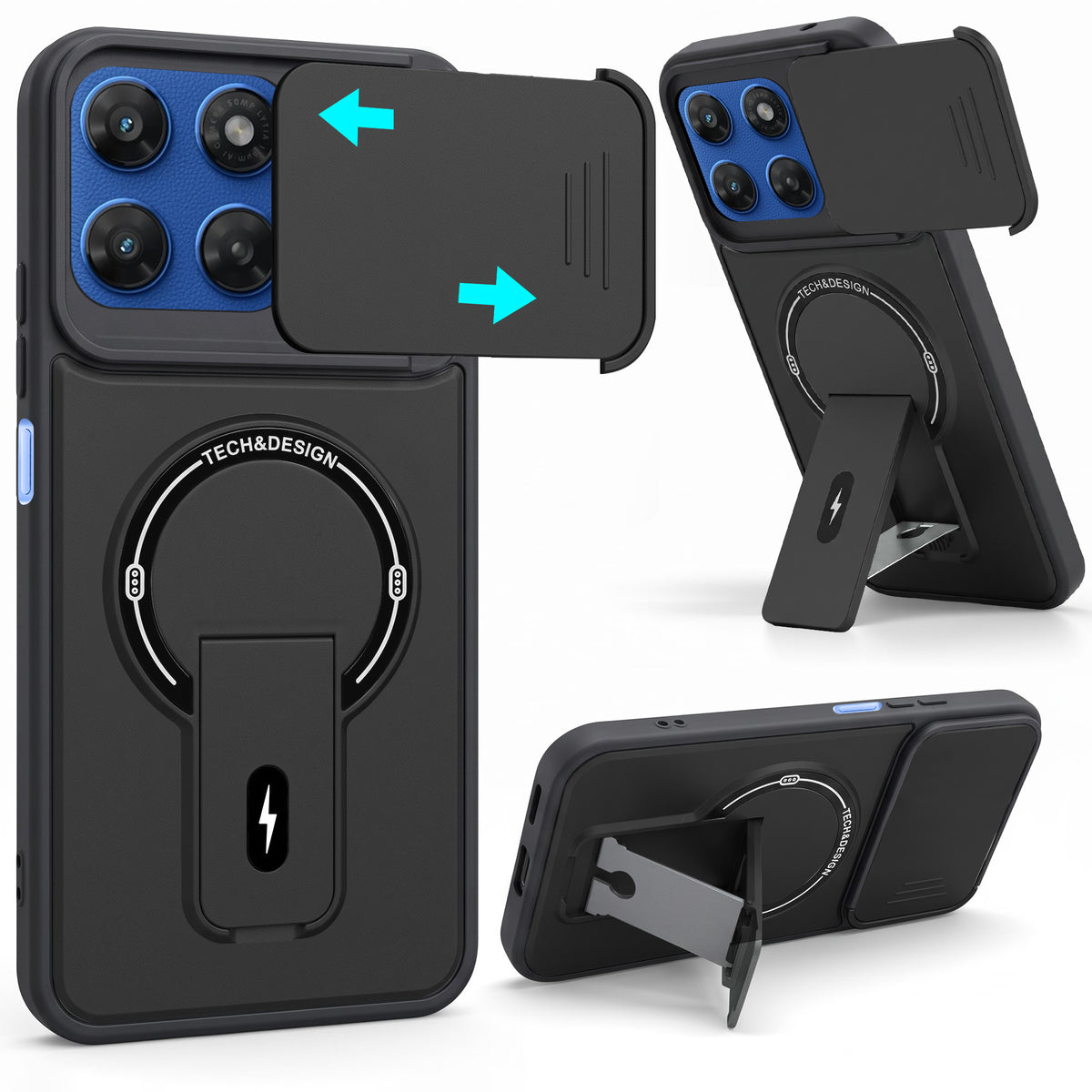 For Motorola Moto G77 Power Back Case Cover Metallic (Hybrid Armor Kickstand | Sliding Shutter Camera Protection | MagSafe Compatible)