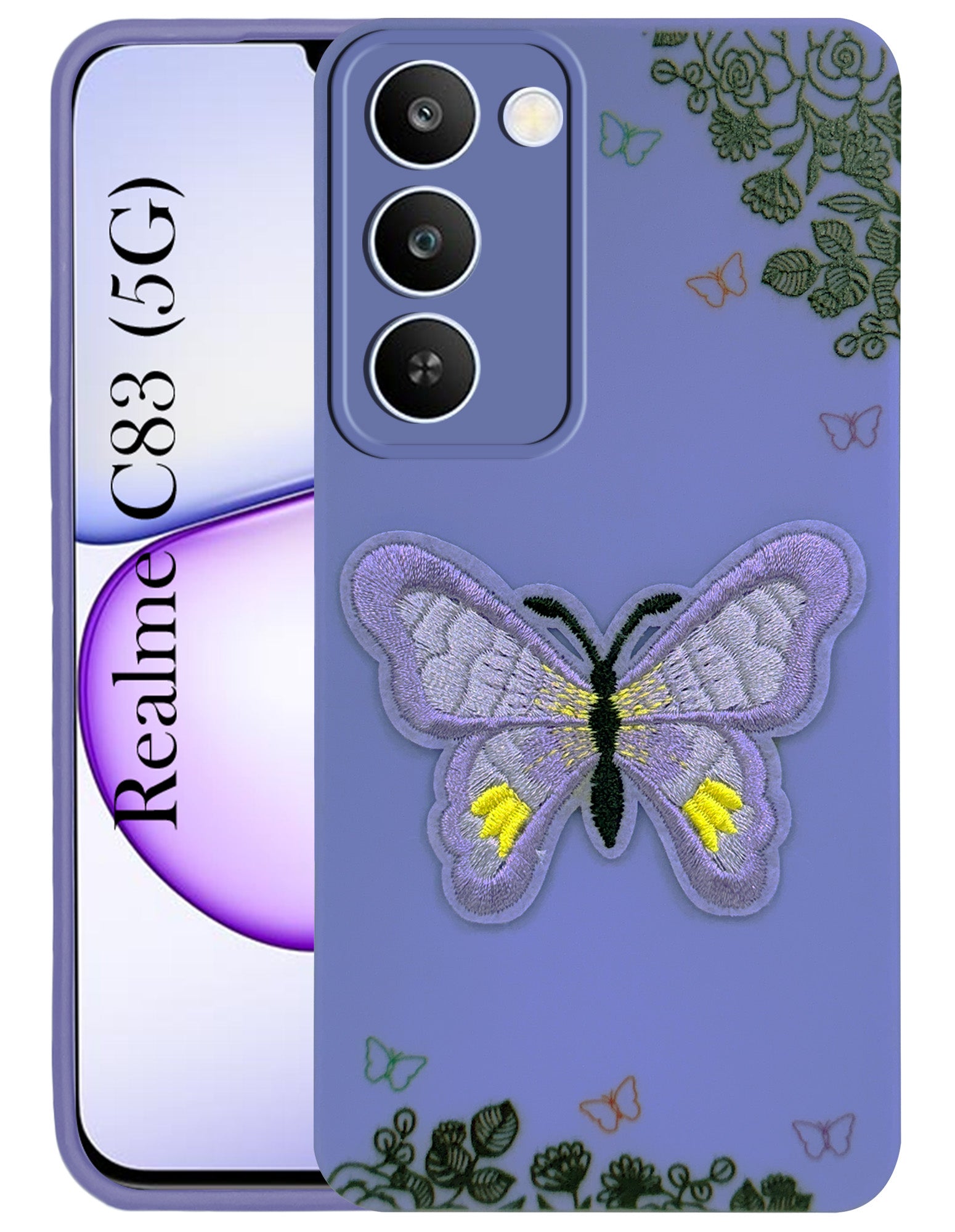 For Realme C83 5G Back Cover Case (Soft Butterfly Embroidery | Women Teen Girls | Camera Protection| Matte Silicone)