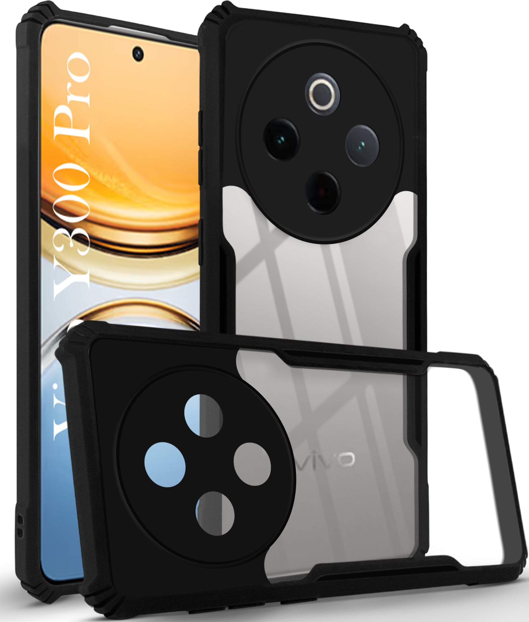 For Vivo Y300 Pro Back Cover Case (Shockproof with Polycarbonate Clear Panel | Professional Black)