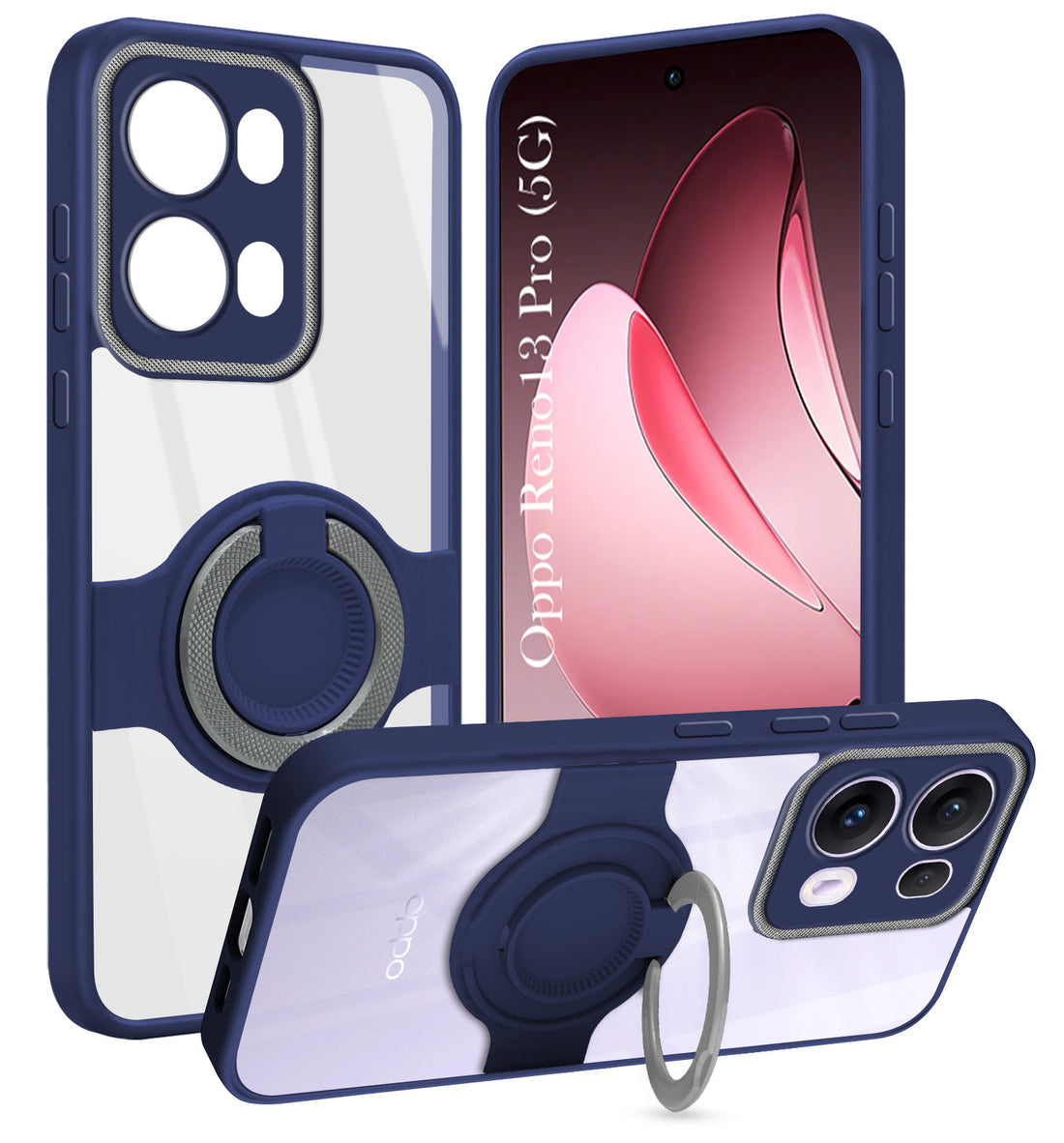 For Oppo Reno13 Pro 5G | Oppo Reno 13 Pro 5G Back Cover Case with stand (Built-in Ring Holder Kickstand | Lifetime Anti Yellow | Camera Protection)