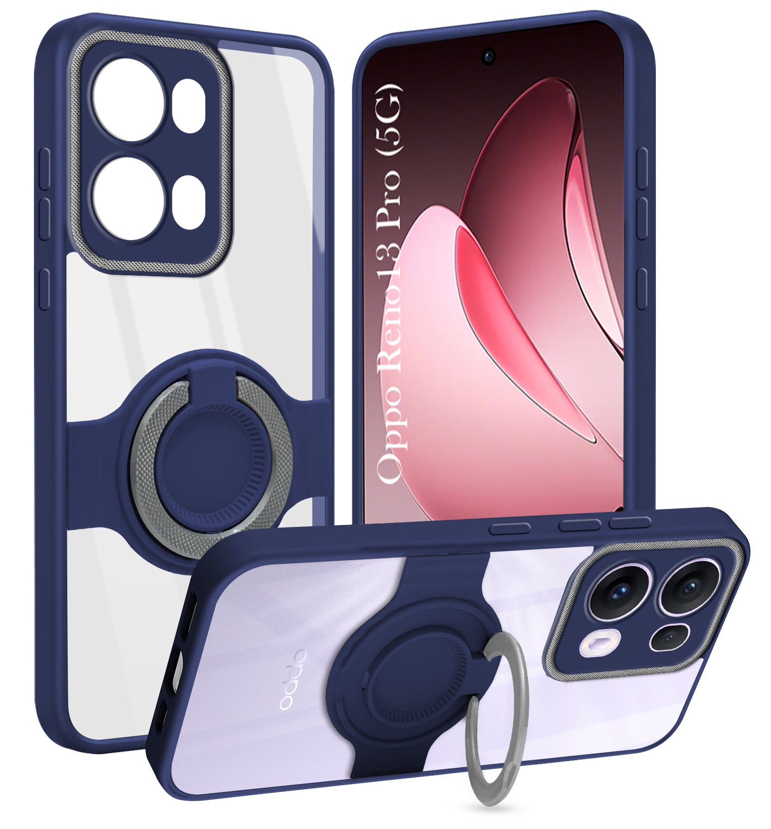 For Oppo Reno13 Pro 5G | Oppo Reno 13 Pro 5G Back Cover Case with stand (Built-in Ring Holder Kickstand | Lifetime Anti Yellow | Camera Protection)