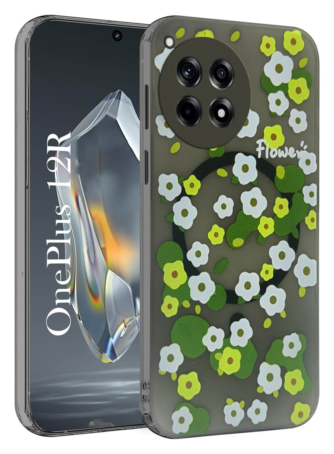 For OnePlus 12R 5G Back Cover Case (Cute Floral Design | Flower Print for Girls | MagSafe Compatible Wireless Charging)