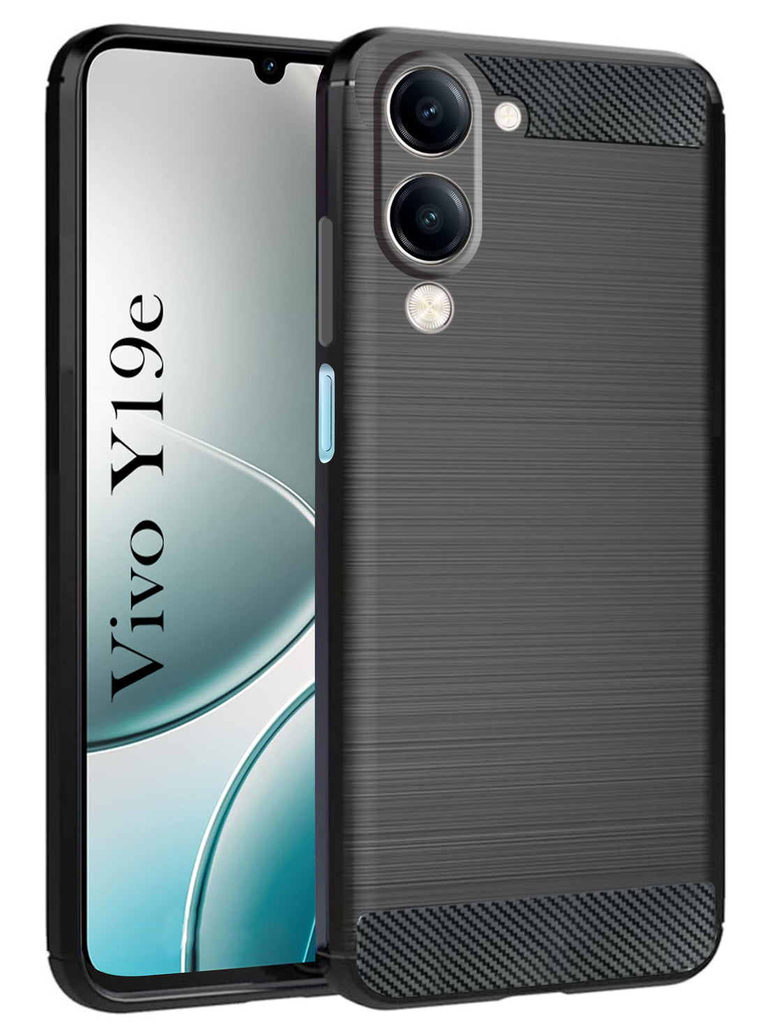For Vivo Y19 | Vivo Y19e | Vivo T4 Lite Back Cover Case ( Hybrid Armor Case | Carbon Fiber Shockproof | Soft and Flexible | Black )