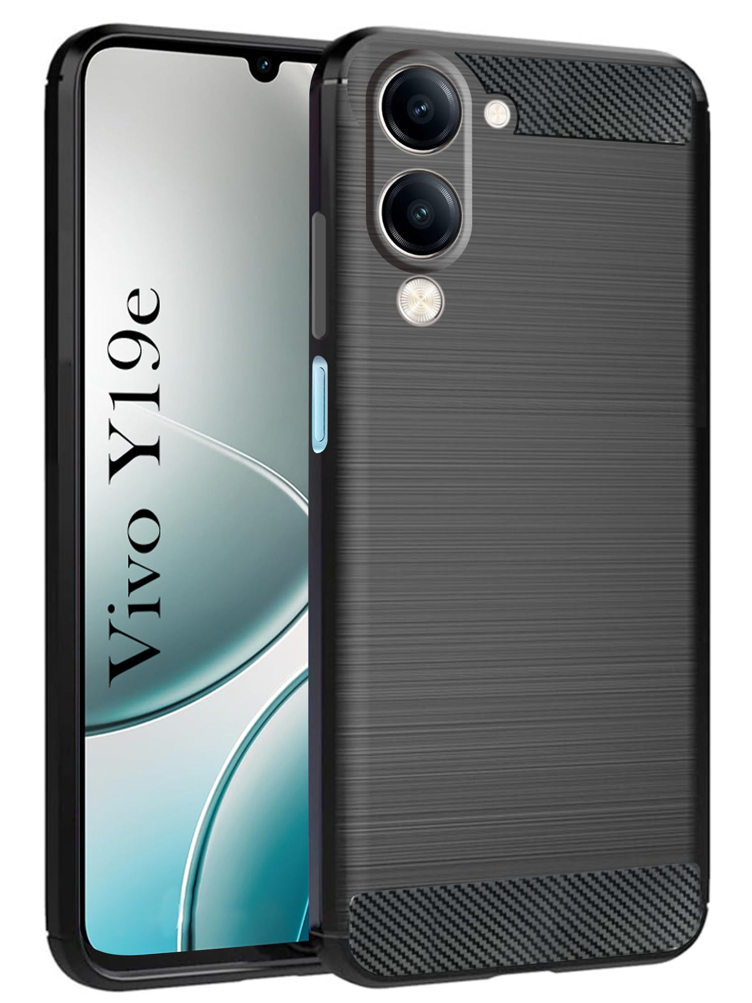 For Vivo Y19e Back Cover Case ( Hybrid Armor Case | Carbon Fiber Shockproof | Soft and Flexible | Black )