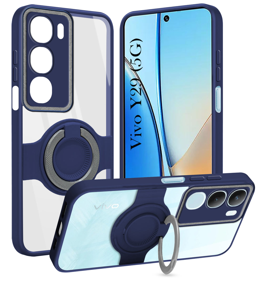 For Vivo Y29 Back Cover Case with stand (Built-in Ring Holder Kickstand | Lifetime Anti Yellow | Camera Protection)