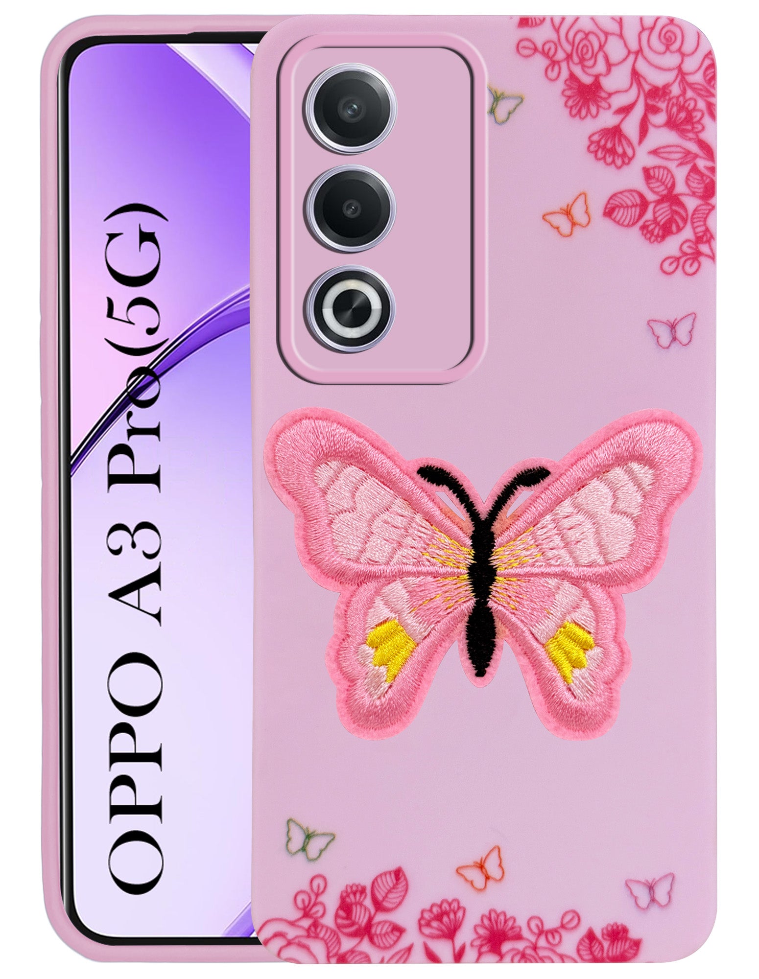 For Oppo A3 Pro 5G Back Cover Case (Soft Butterfly Embroidery | Women Teen Girls | Camera Protection| Matte Silicone)