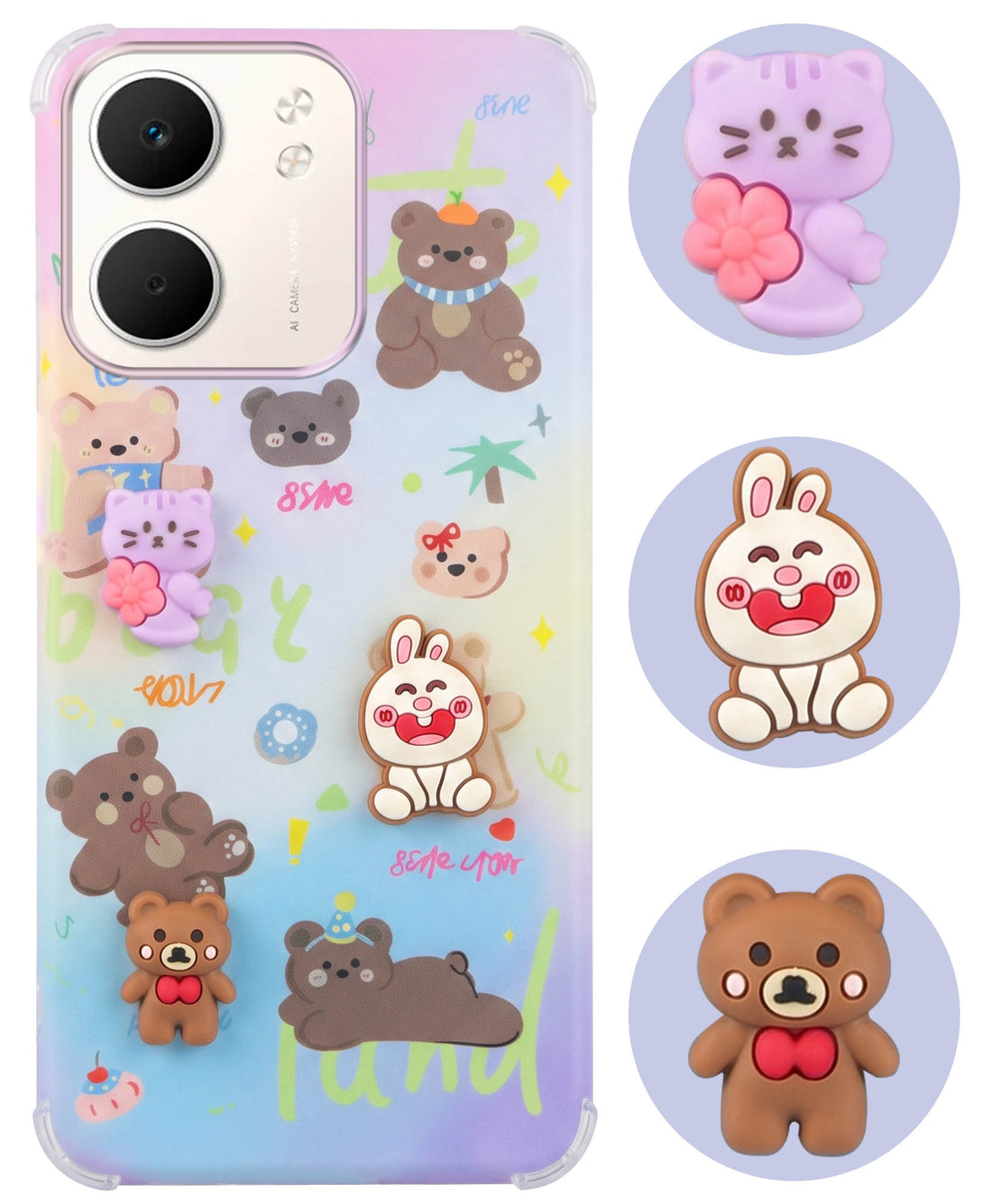 For Oppo A5X Back Cover Case (3D Cute Cartoons | Hard Back Side Soft | Matte Premium Finish | HD Printing)
