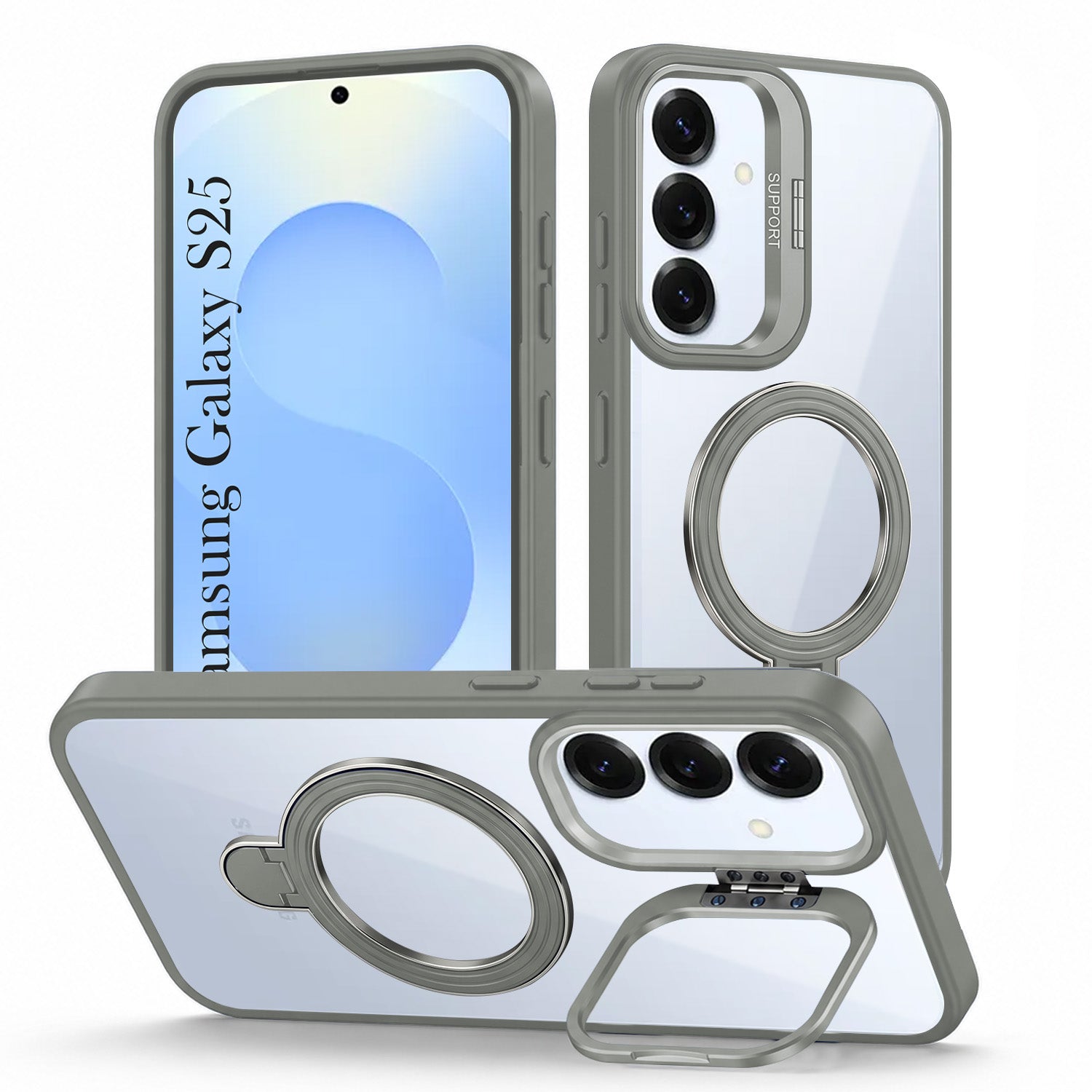 For Samsung Galaxy S25 Back Cover Case Crystal (Lifetime Anti Yellow | Magnetic Ring Stand | Camera Lens Protection | MagSafe Compatible)