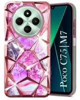 For Poco C75 | Poco M7 Back Cover Case ( Dual Design Glitter Sparkle and Detachable Diamond Print Case | Soft and Flexible)