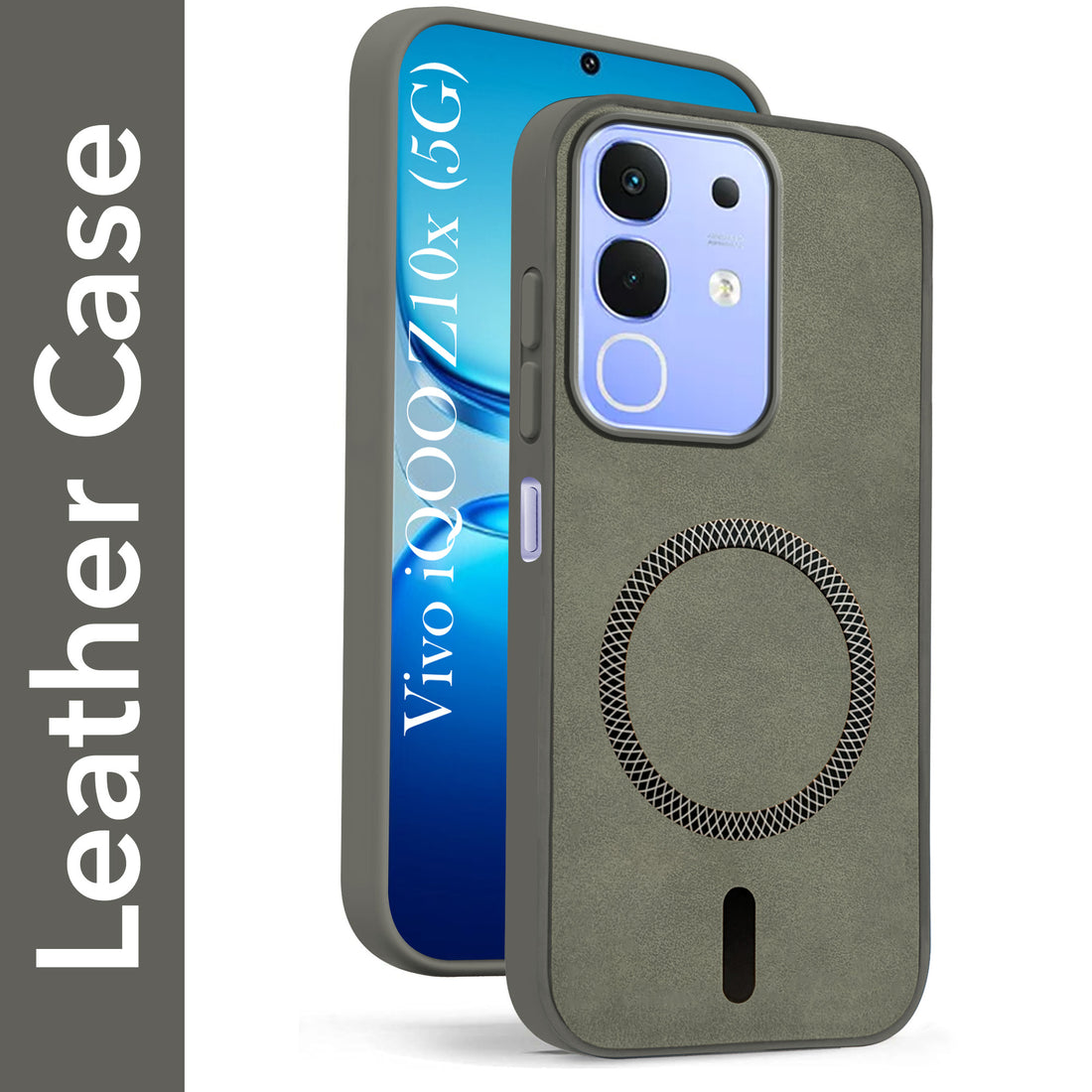 For Vivo iQOO Z10x Back Cover Case Leather Finish (MagSafe Compatible Wireless Charging | Soft Touch | Camera Bump Protection)